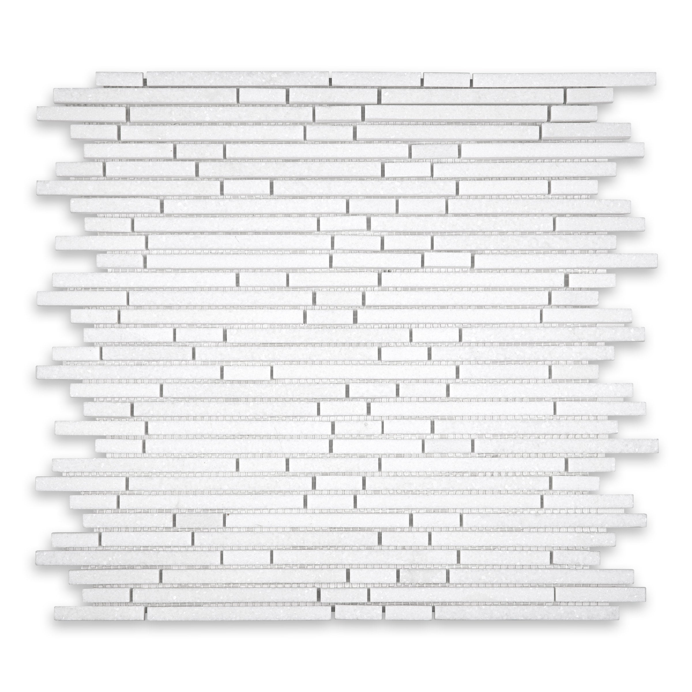 THASSOS WHITE: Marble Bamboo Random Strip Mosaic (11 3/4"x12 1/8"x3/8" | Honed)