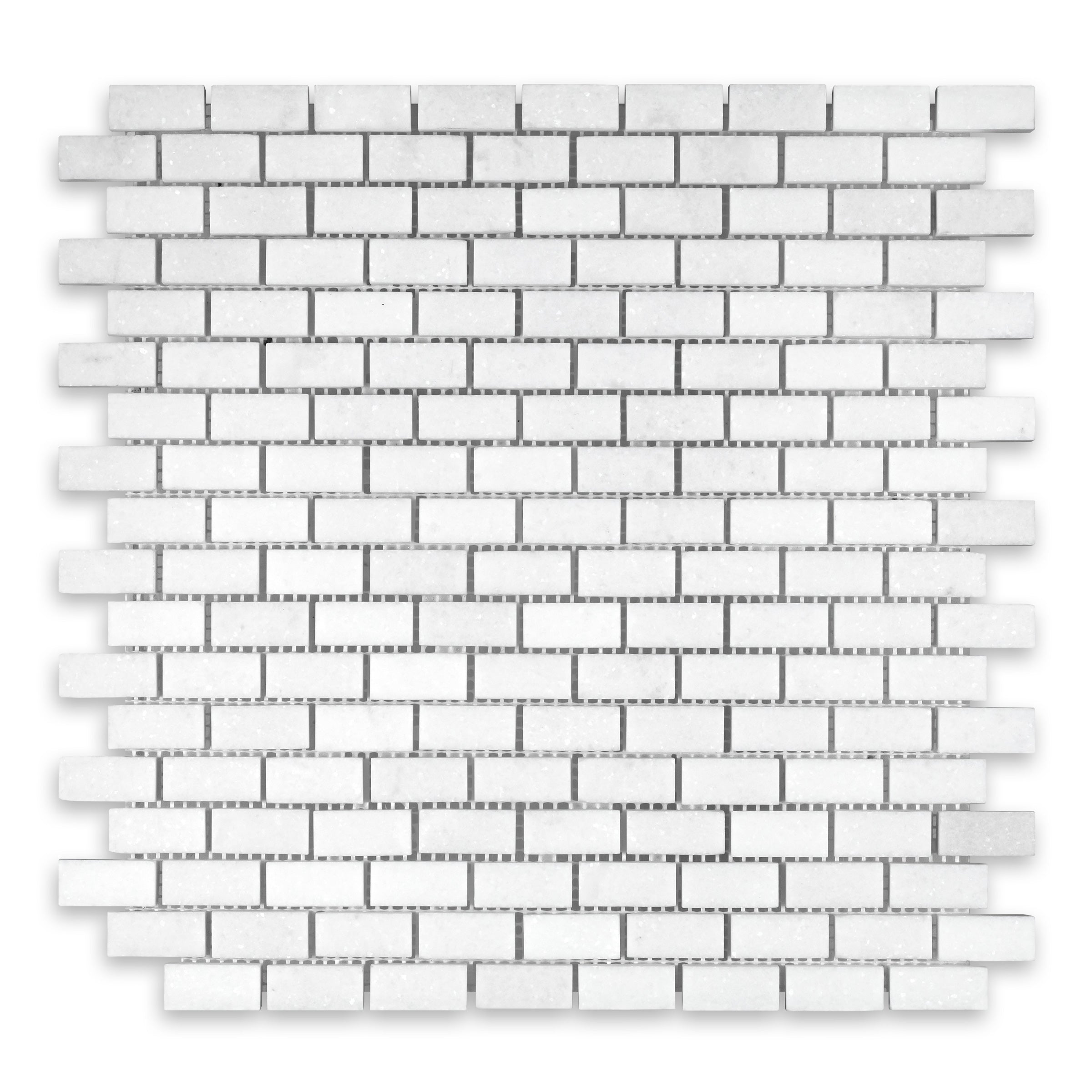 THASSOS WHITE: Marble 5/8"x1 1/4" Staggered Joint Mosaic (12"x12"x3/8" | Honed)