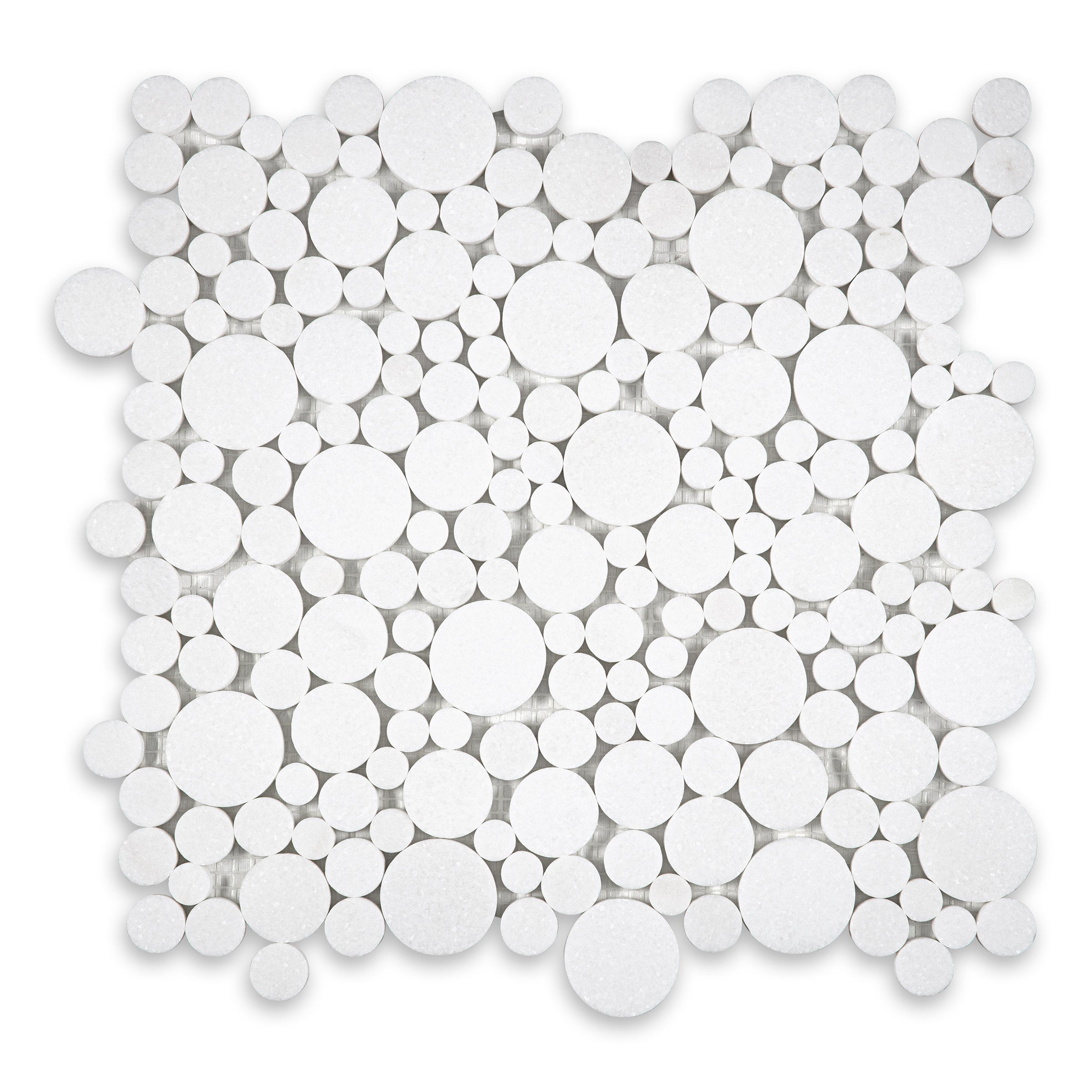 THASSOS WHITE: Marble Bubble Rounds Mosaic (11 1/2"x12"x3/8" | Honed)