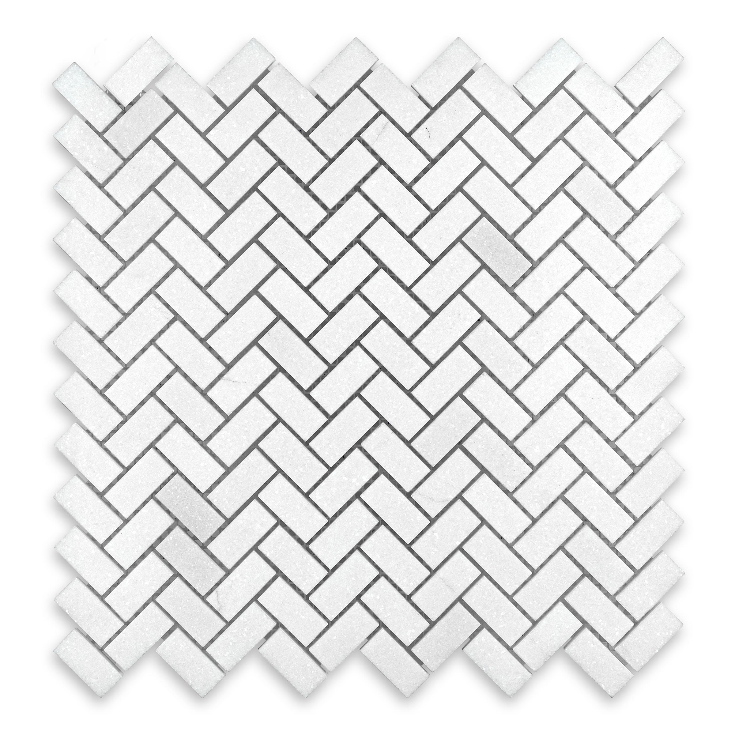 THASSOS WHITE: Marble 5/8"x1-1/4" Herringbone Mosaic (11 3/8"x11 3/8"x3/8" | Polished)