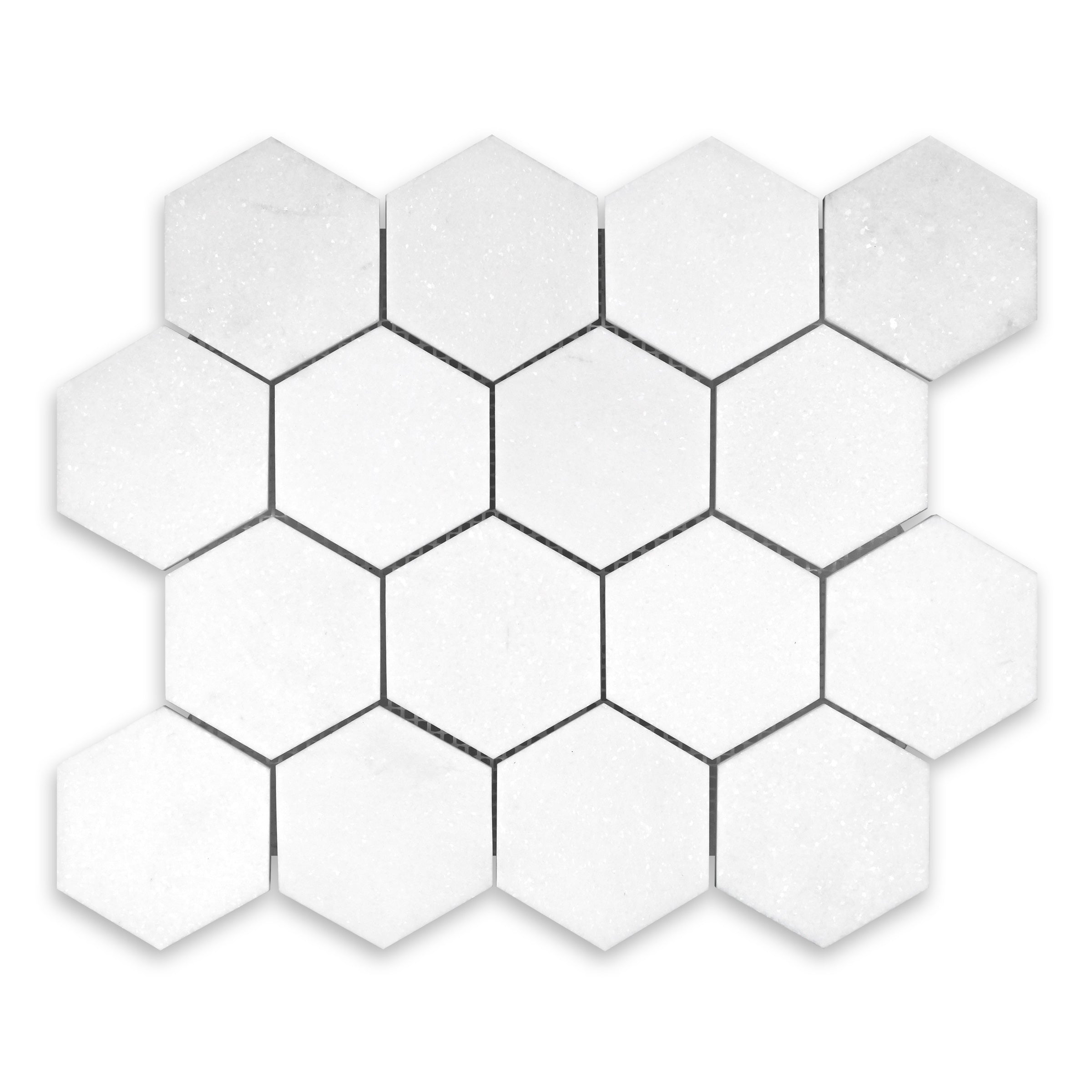 THASSOS WHITE: Marble 3" Hexagonal Mosaic (10 1/4"x11 3/4"x3/8" | Honed)