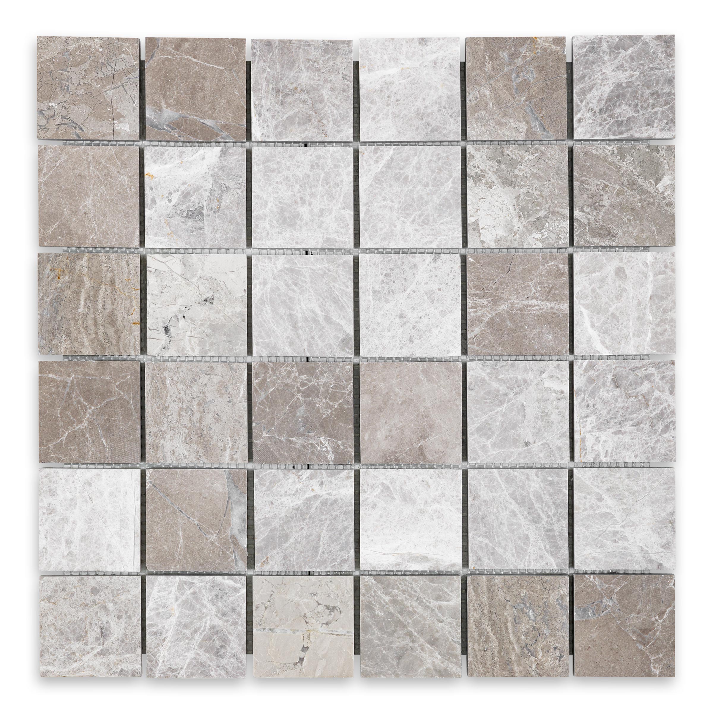 TUNDRA GREY: Marble 2" Straight Stack Mosaic (12"x12"x3/8" | Tumbled)