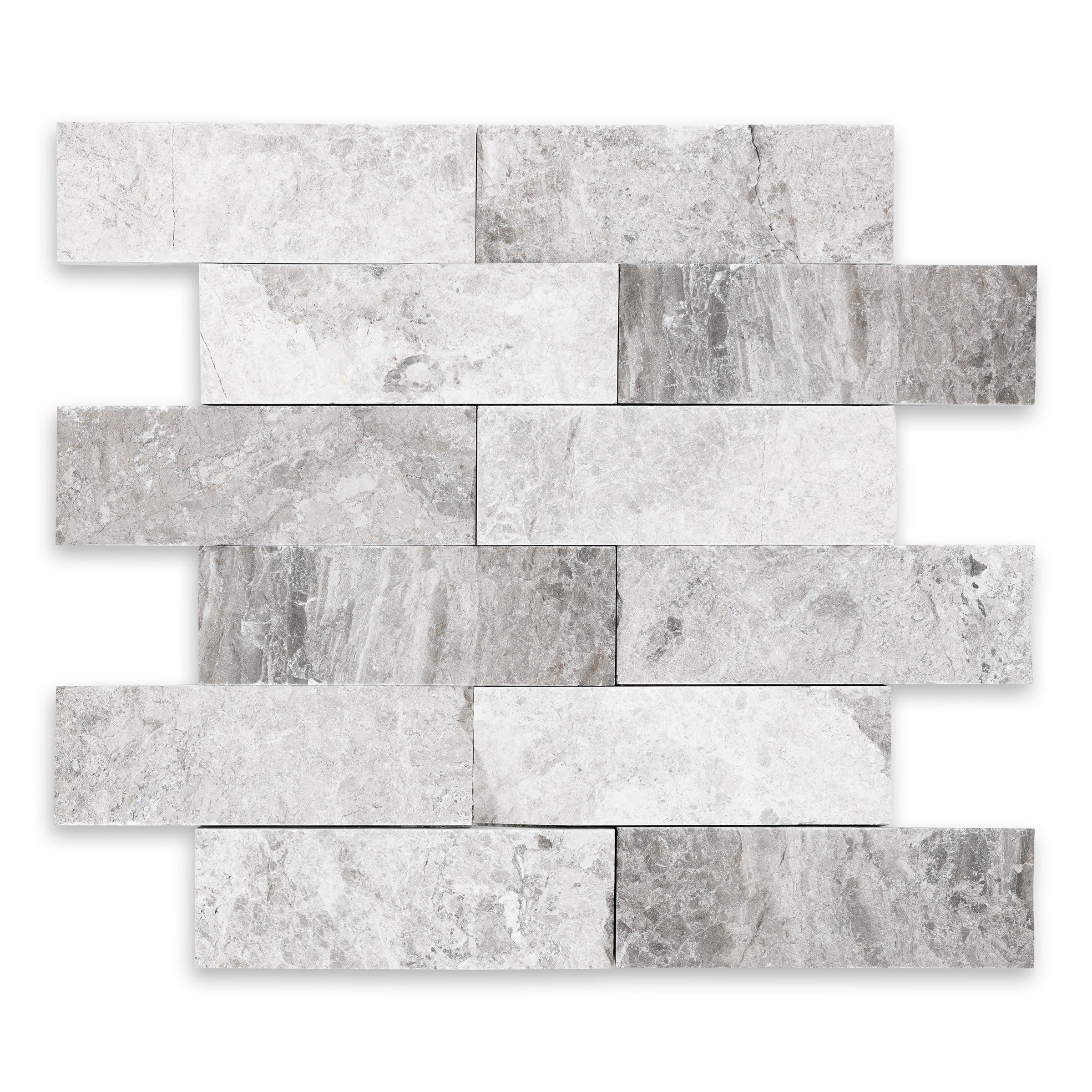 TUNDRA GREY: Marble 2"x6" Staggered Joint Mosaic (11 7/8"x11 7/8"x3/8" | Splitface)