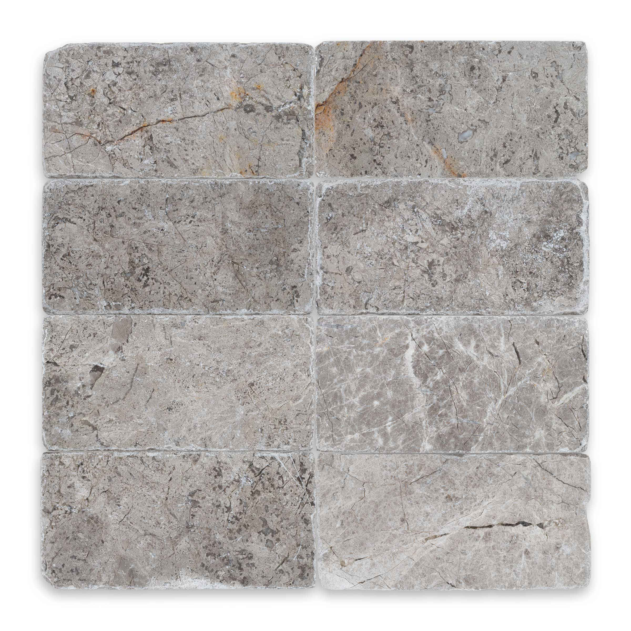 TUNDRA GREY: Marble Rectangle Field Tile (3"x6"x3/8" | Tumbled)