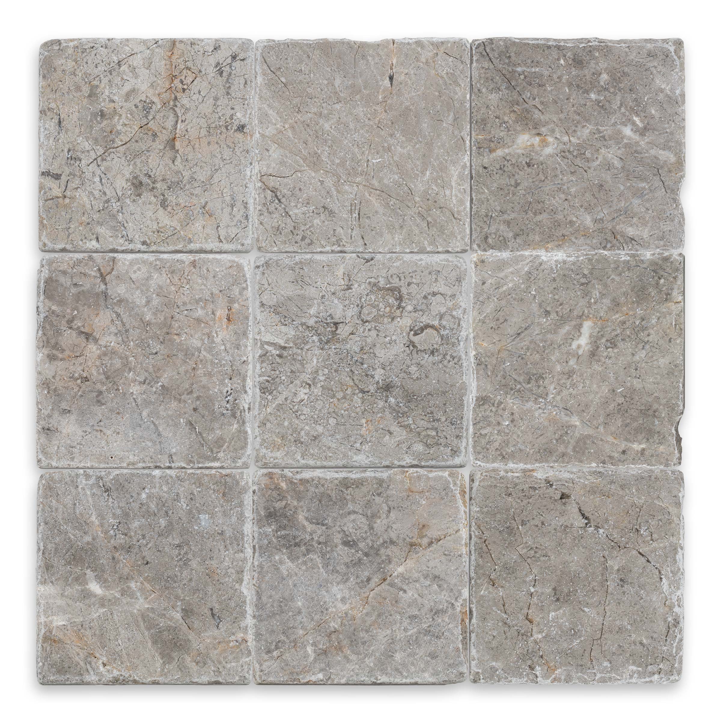 TUNDRA GREY: Marble Square Field Tile (4"x4"x3/8" | Tumbled)