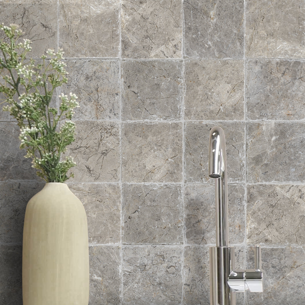 TUNDRA GREY: Marble Square Field Tile (4"x4"x3/8" | Tumbled)