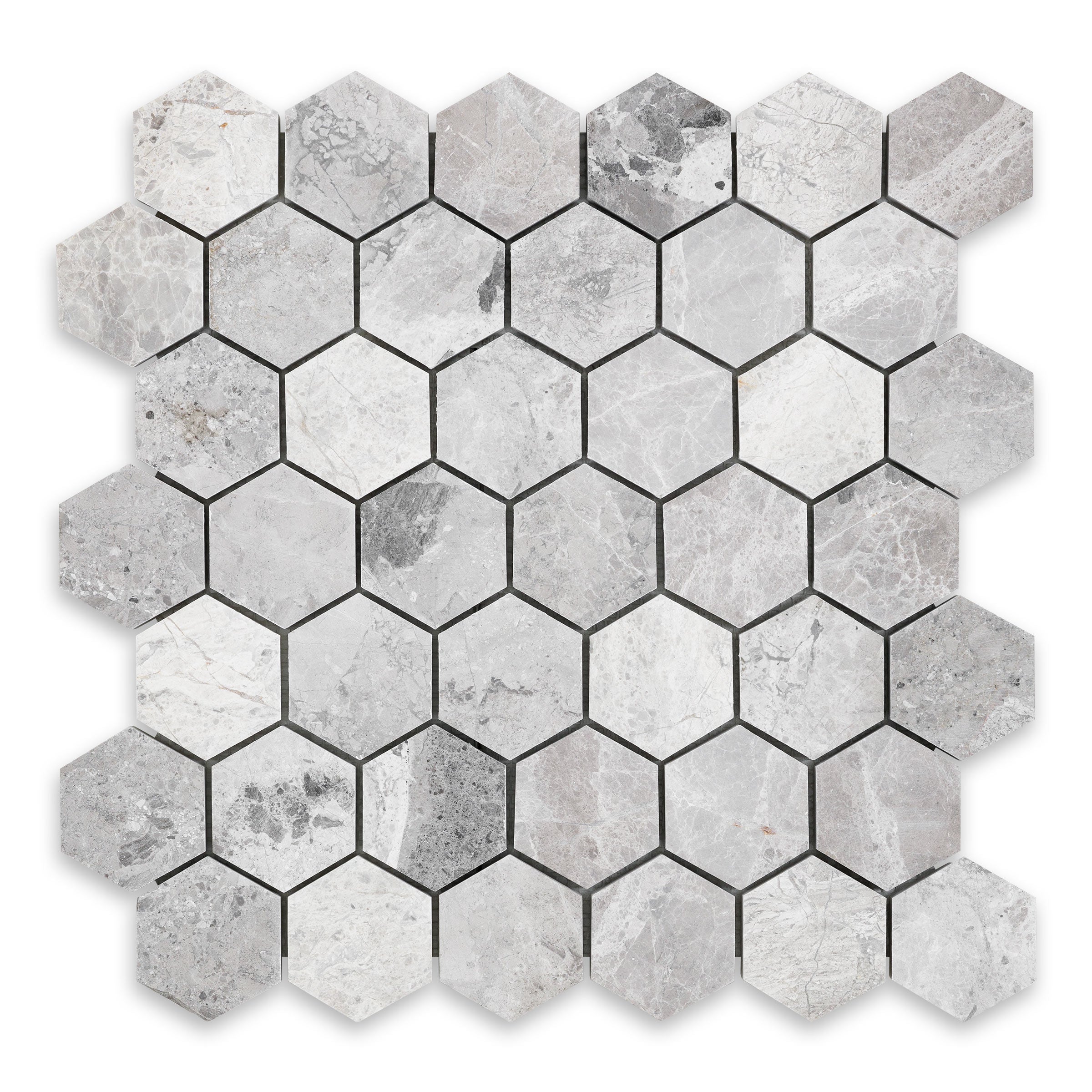 TUNDRA GREY: Marble 2" Hexagonal Mosaic (11 3/4"x12"x3/8" | Polished)