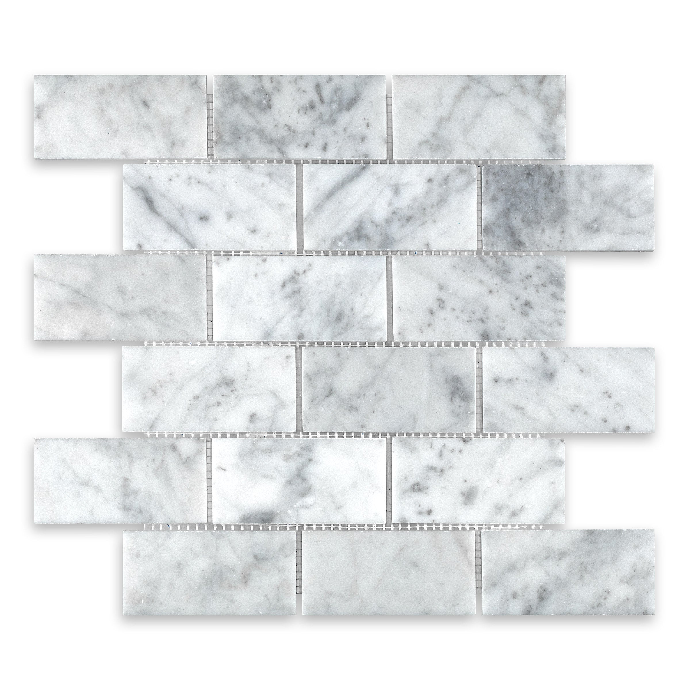 WHITE CARRARA: Marble 2"x4" Staggered Joint Mosaic (11 3/4"x12"x3/8" | Honed)