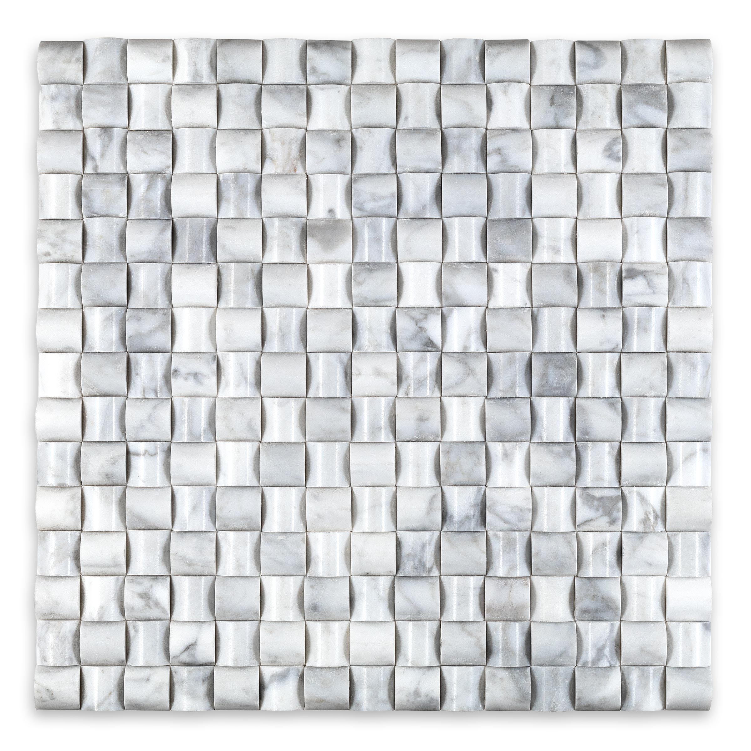 WHITE CARRARA: Marble 3D Bread Basketweave Mosaic (12"x12"x3/8" | Polished)