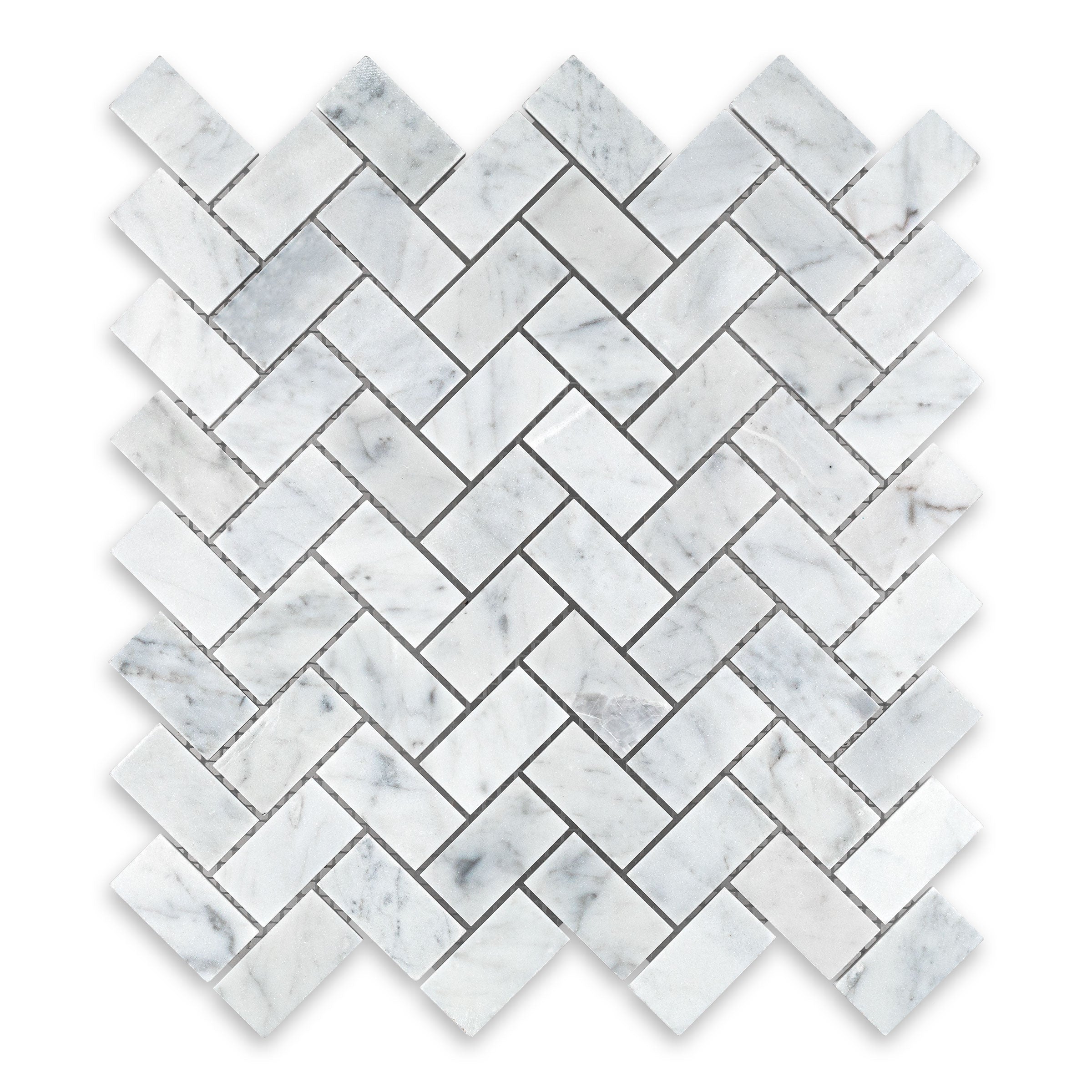 WHITE CARRARA: Marble 1"x2" Herringbone Mosaic (11 1/8"x12"x3/8" | Honed)