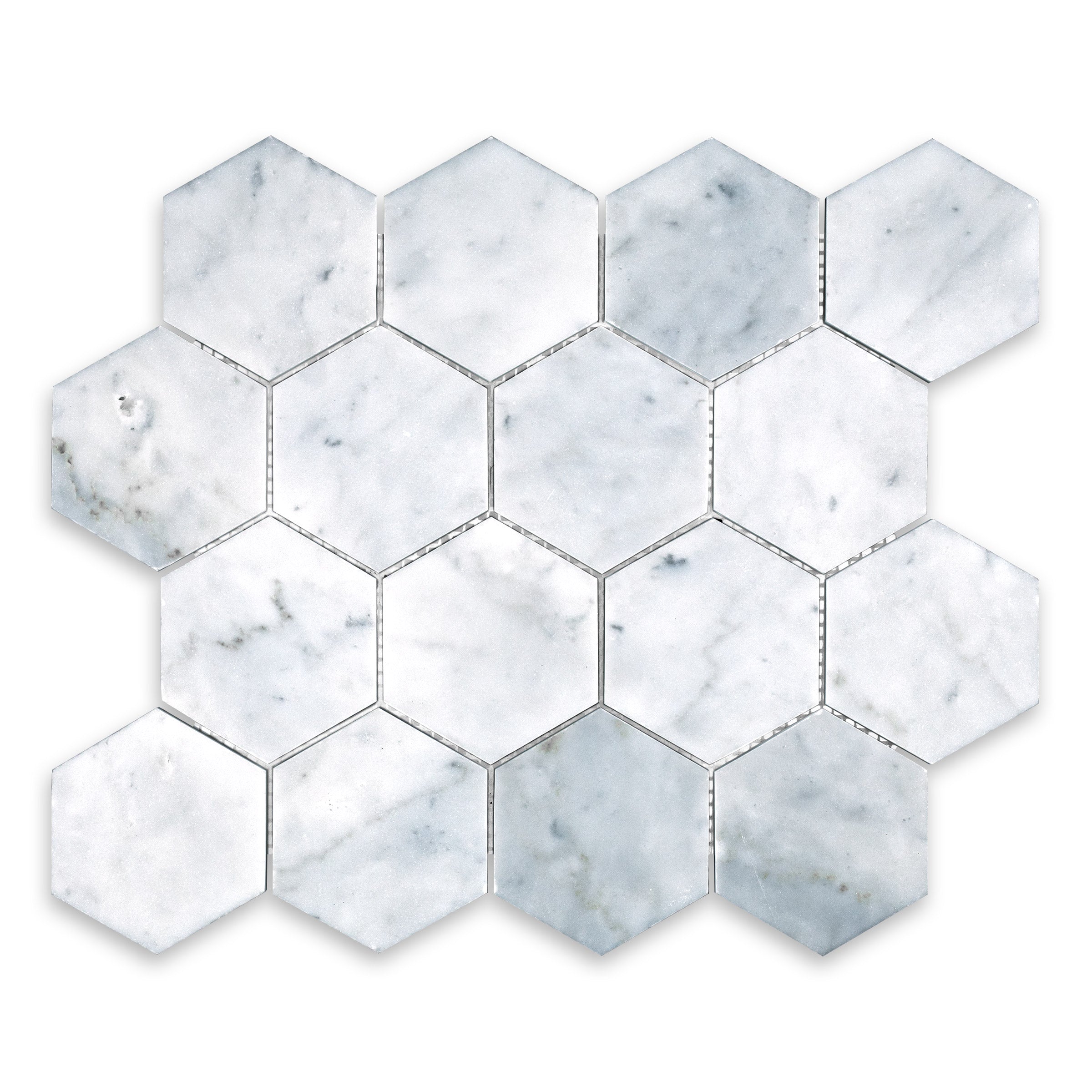 WHITE CARRARA: Marble 3" Hexagonal Mosaic (10 1/4"x11 3/4"x3/8" | Honed)