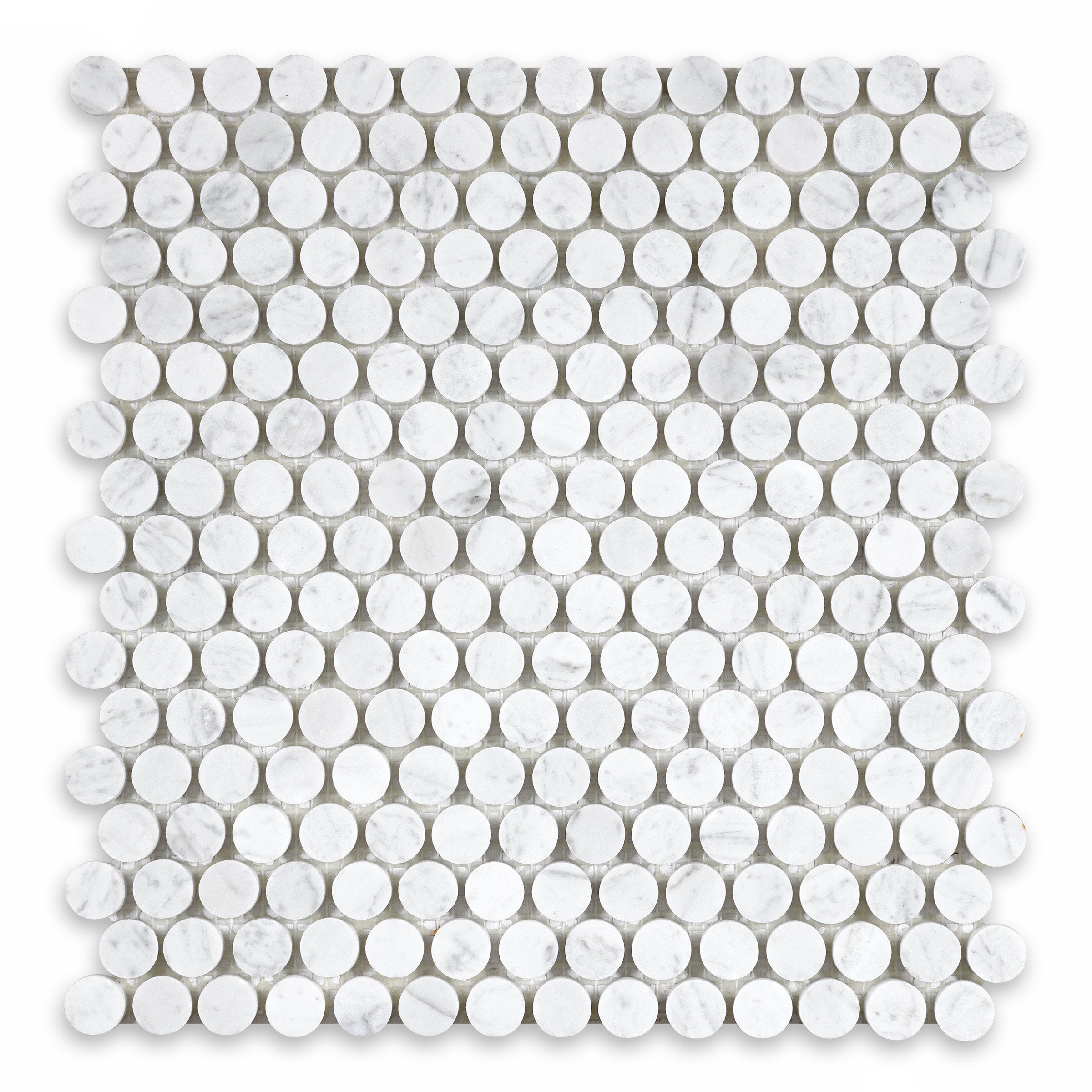 WHITE CARRARA: Marble 3/4" Penny Round Mosaic (10 3/4"x11 1/2"x3/8" | Honed)