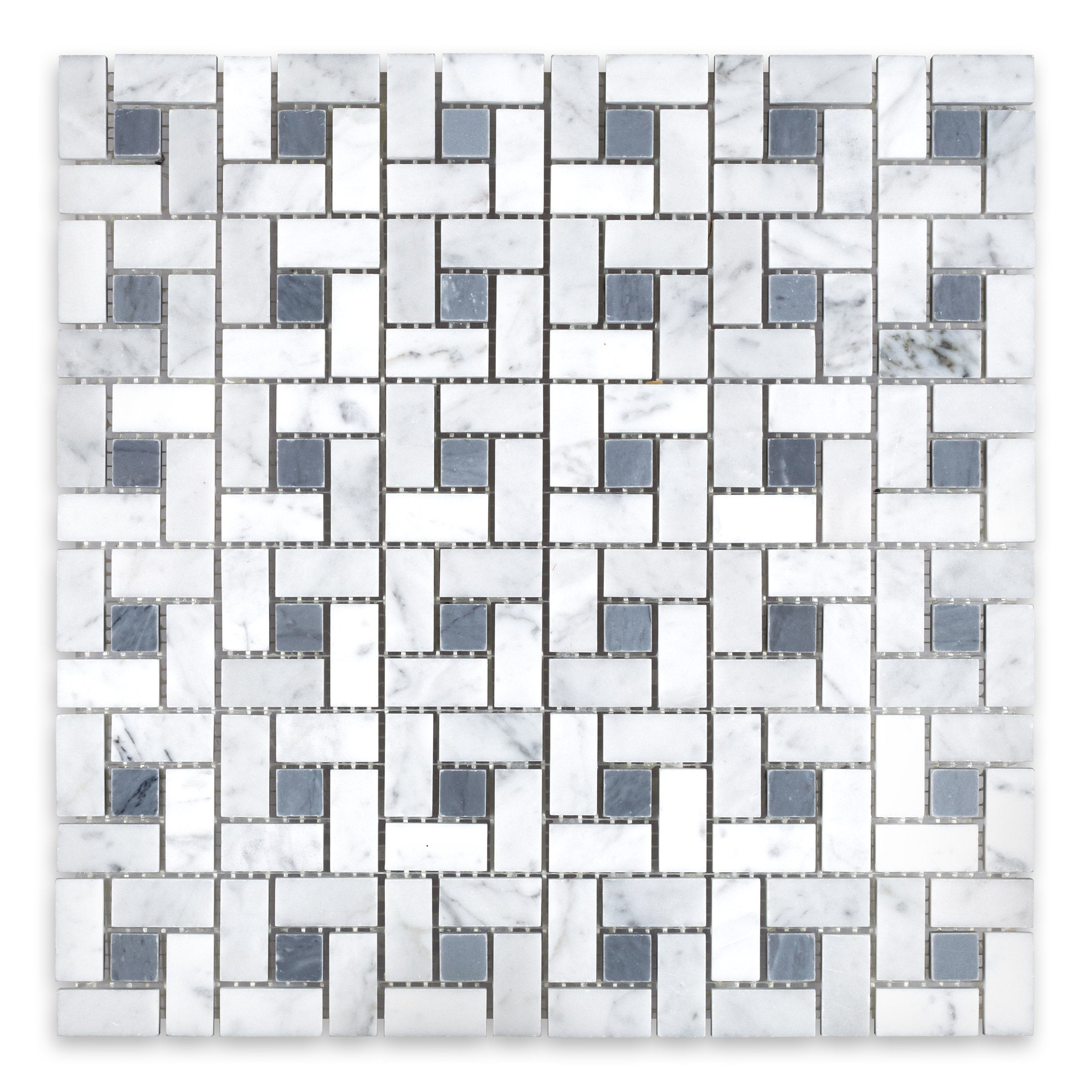 WHITE CARRARA: Marble Grey Dot Windmill Mosaic (12"x12"x3/8" | Honed)