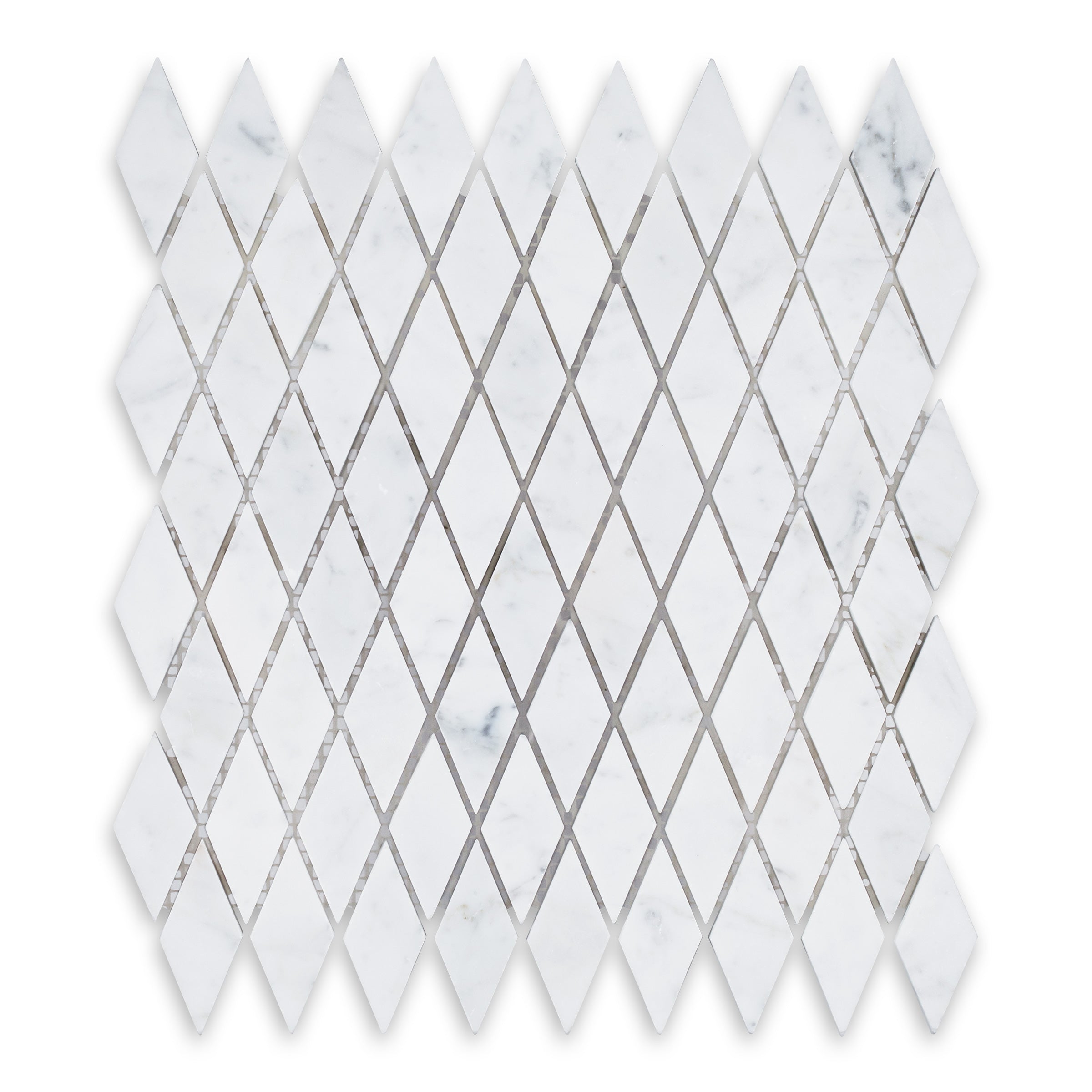 WHITE CARRARA: Marble 1"x2" Rhomboid Mosaic (9 3/4"x10 1/2"x3/8" | Honed)