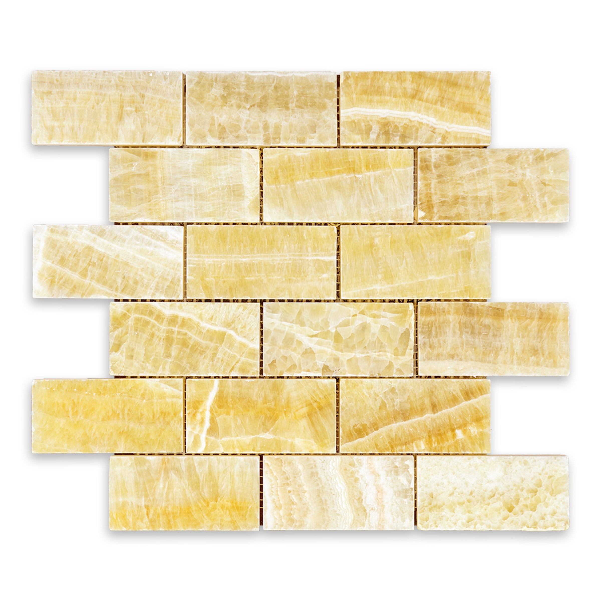 HONEY ONYX: 2"x4" Staggered Joint Mosaic (11 3/4"x12"x3/8" | Polished)