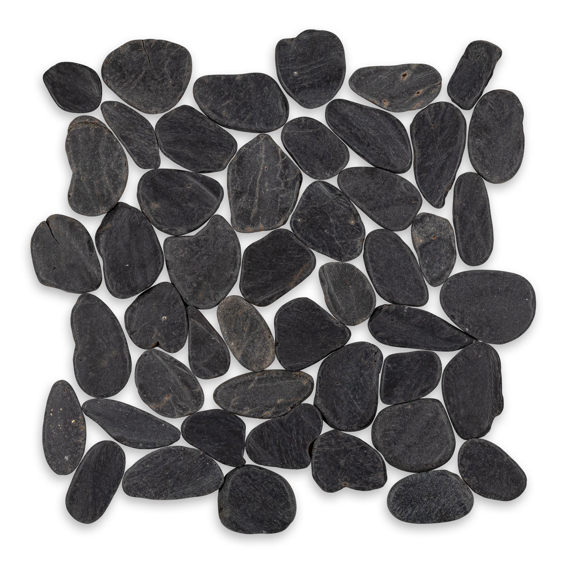 PEBBLES: Black Flat Pebbles Mosaic (12"x12"x3/8" | Honed)