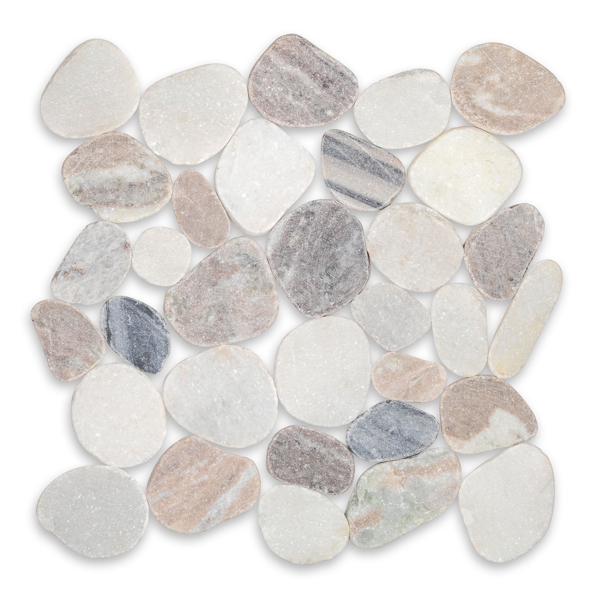 PEBBLES: Greige Flat Pebbles Mosaic (12"x12"x3/8" | Honed)