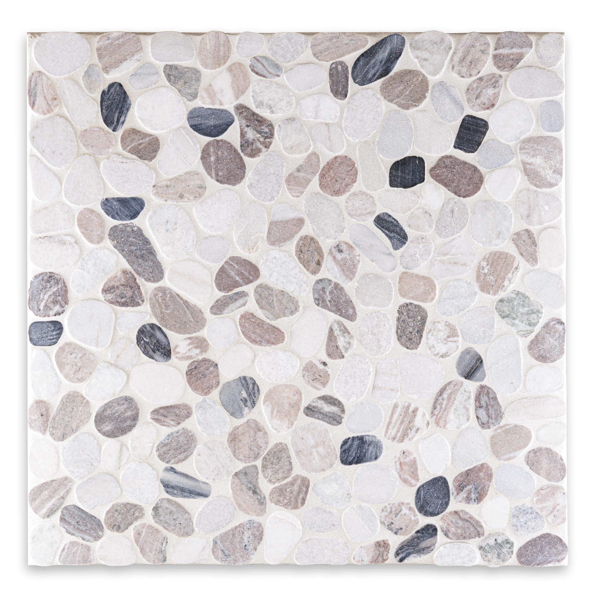 PEBBLES: Greige Flat Pebbles Mosaic (12"x12"x3/8" | Honed)