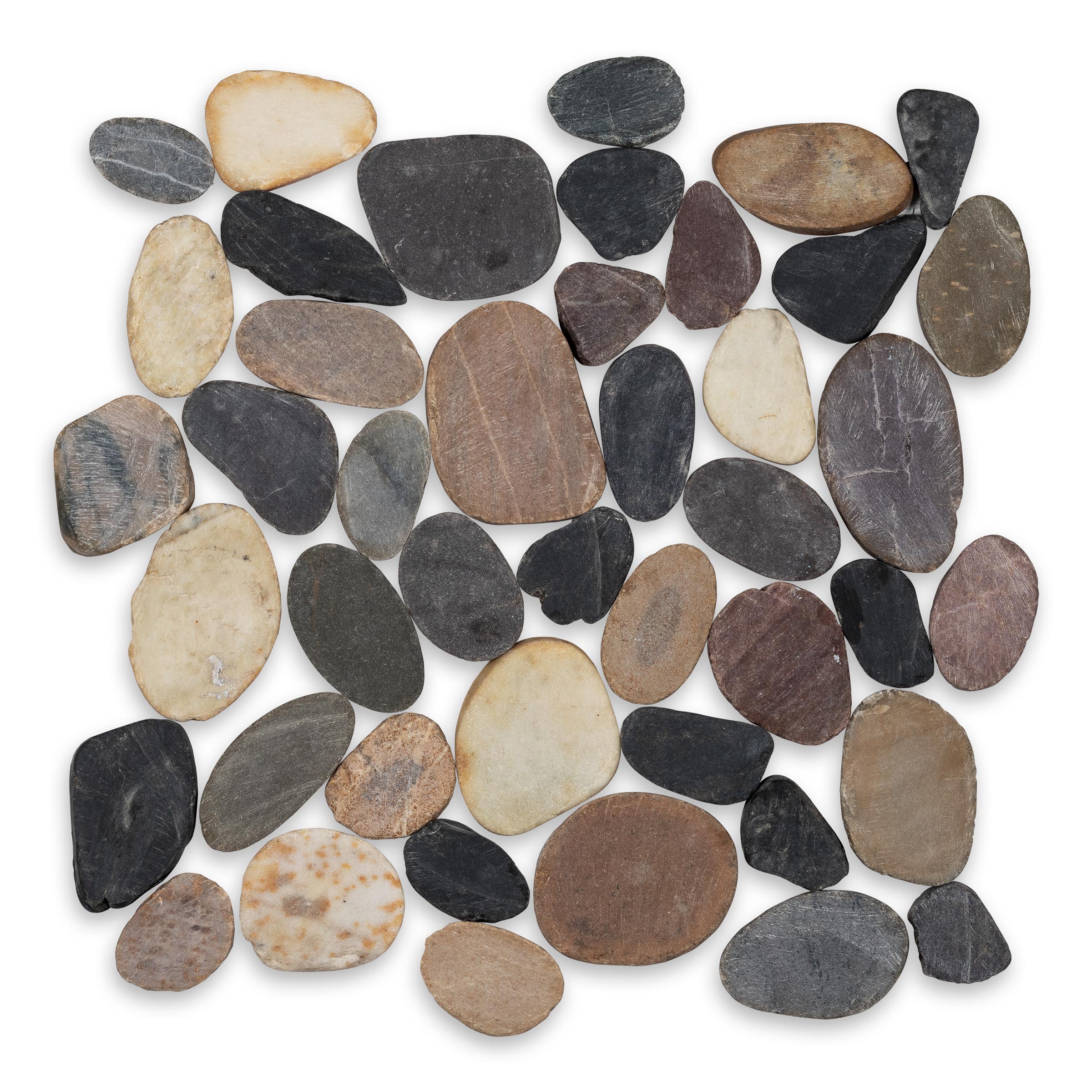 PEBBLES: Mixed Flat Pebbles Mosaic (12"x12"x3/8" | Honed)