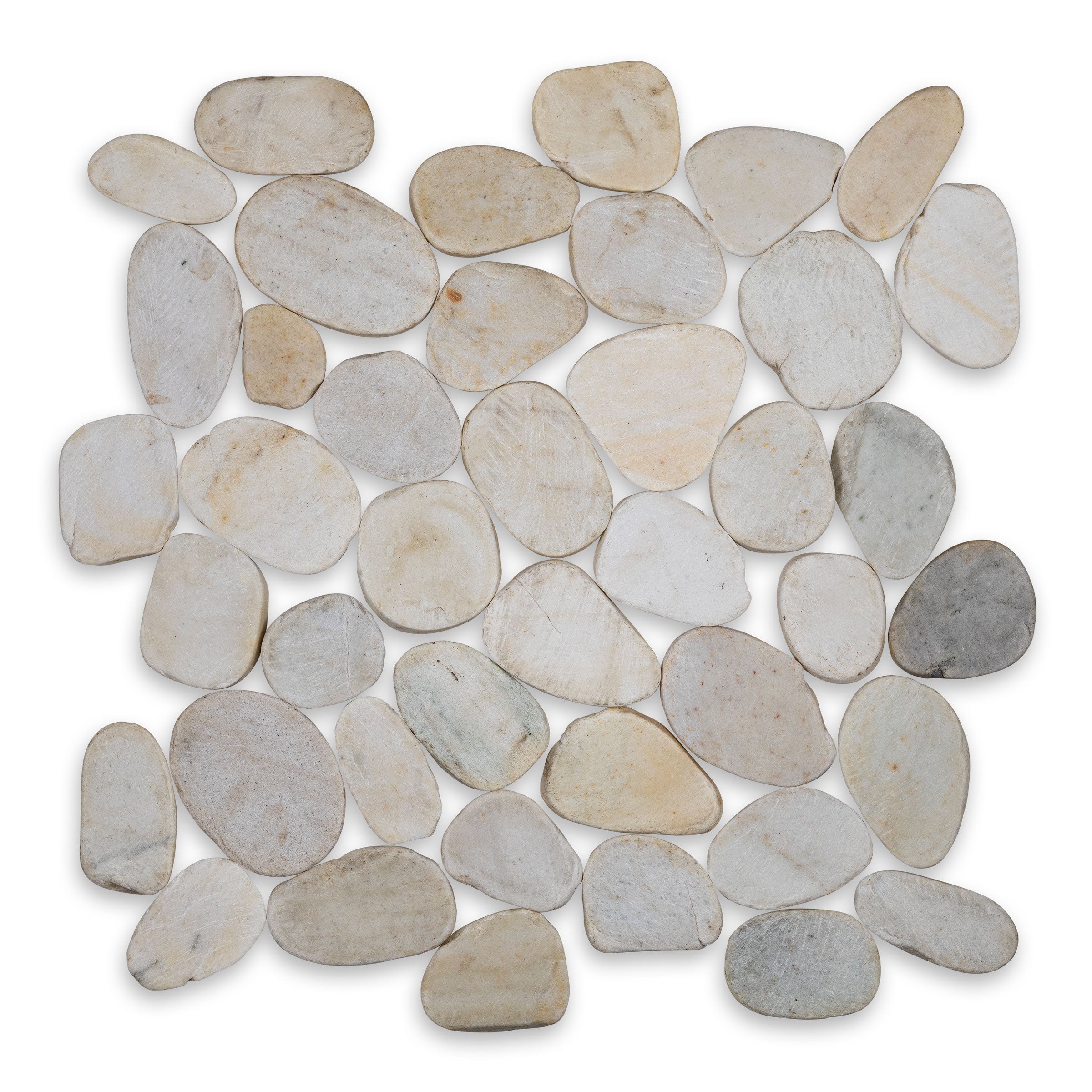 PEBBLES: White Flat Pebbles Mosaic (12"x12"x3/8" | Honed)