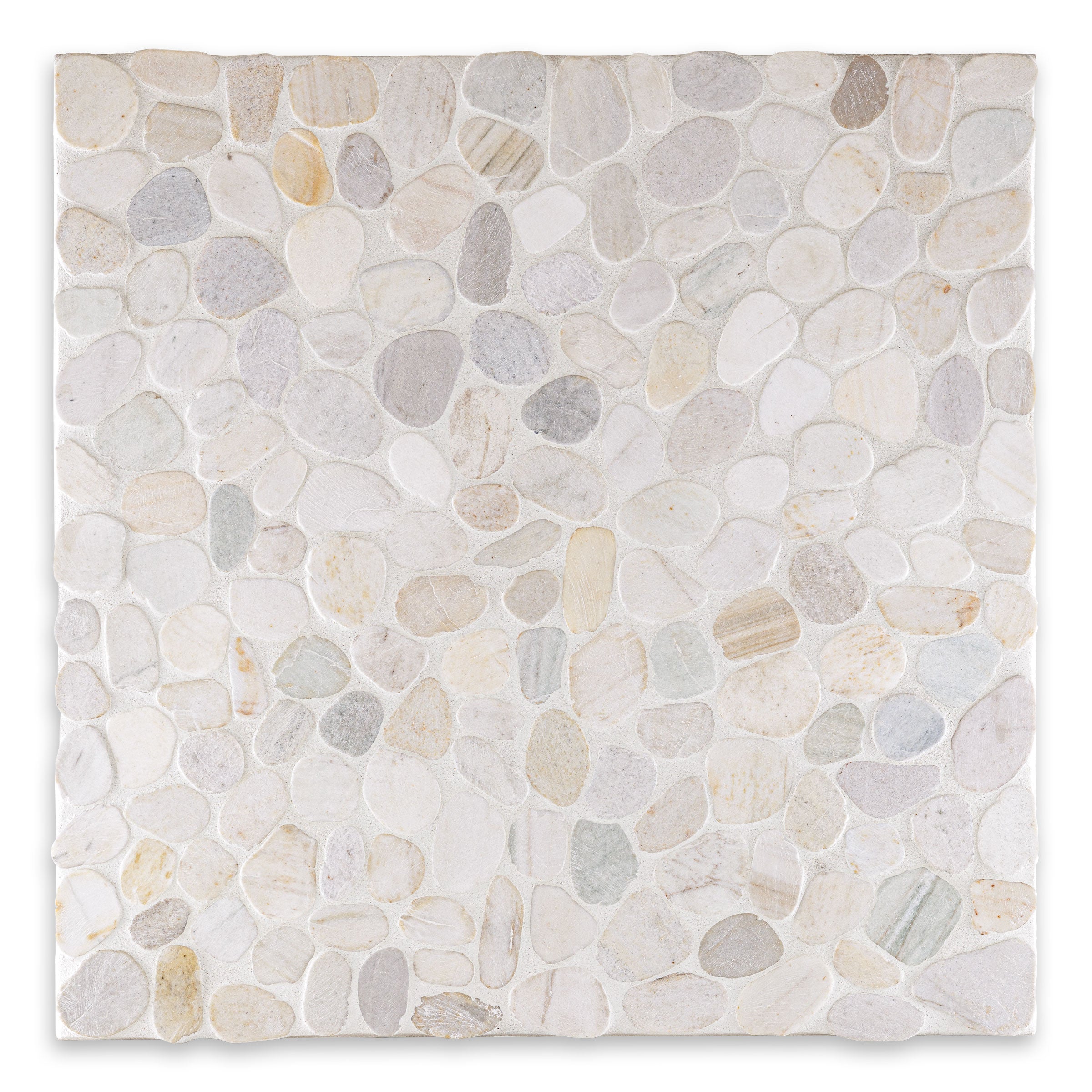 PEBBLES: White Flat Pebbles Mosaic (12"x12"x3/8" | Honed)