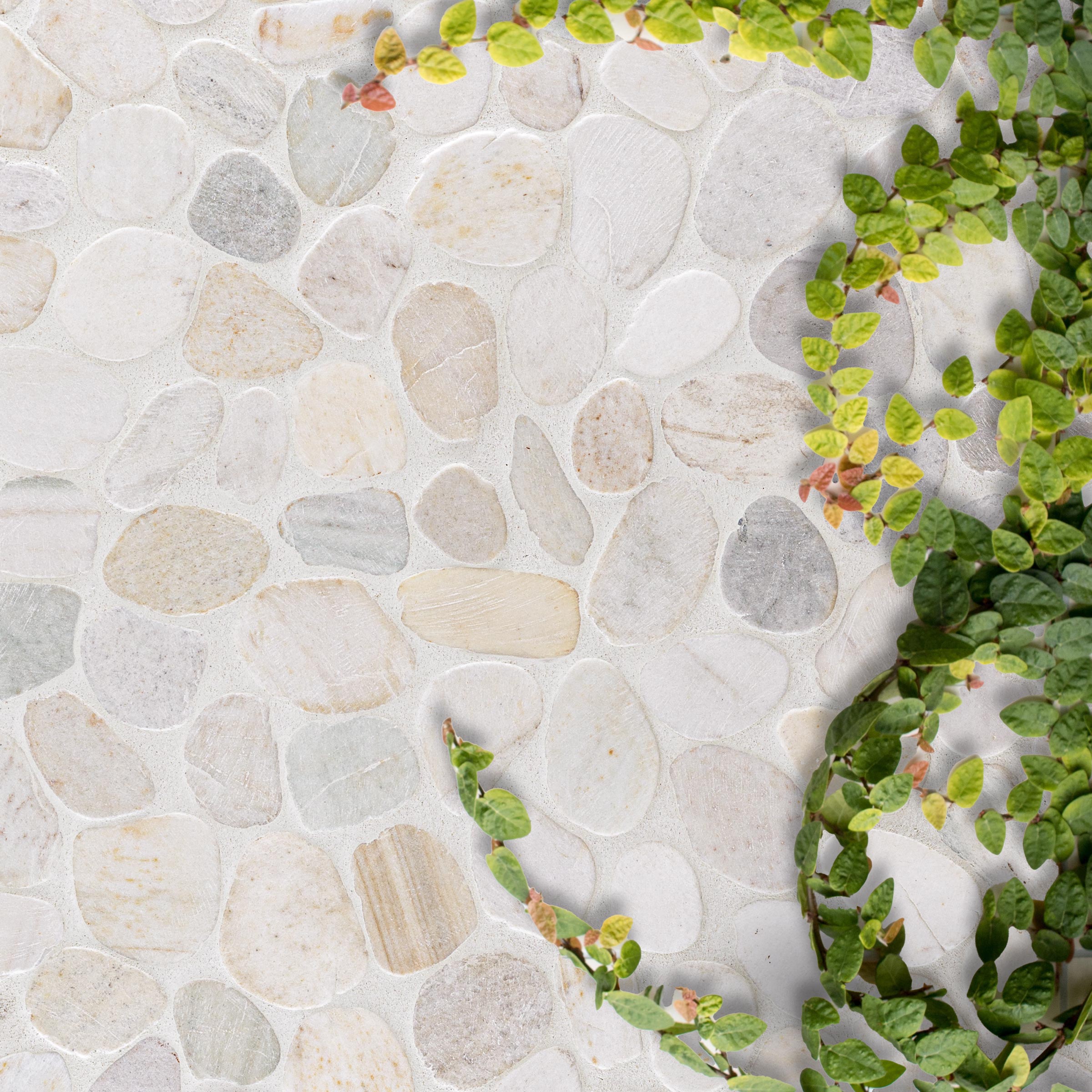 PEBBLES: White Flat Pebbles Mosaic (12"x12"x3/8" | Honed)