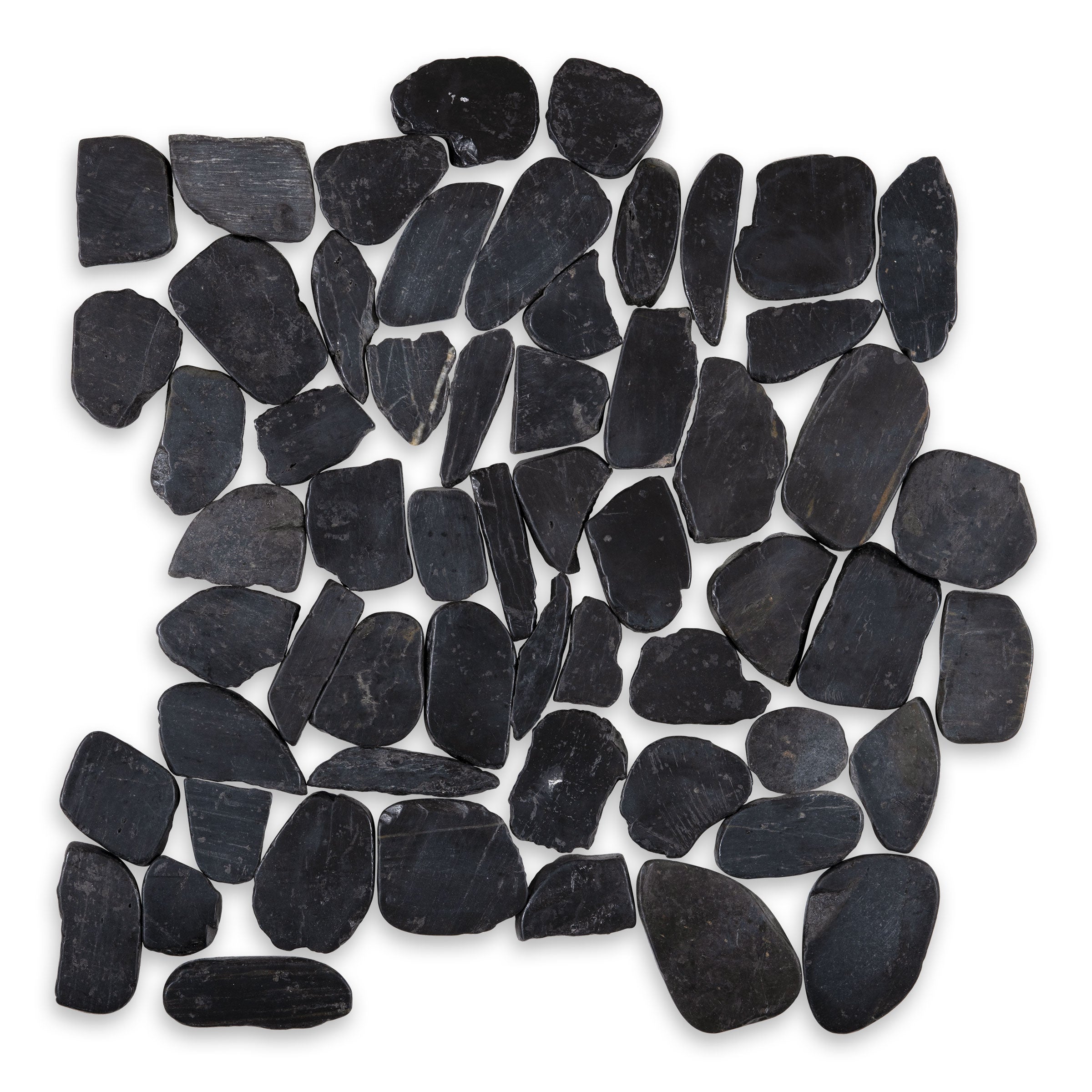 PEBBLES: Black Flat Pebbles Mosaic (12"x12"x3/8" | Polished)