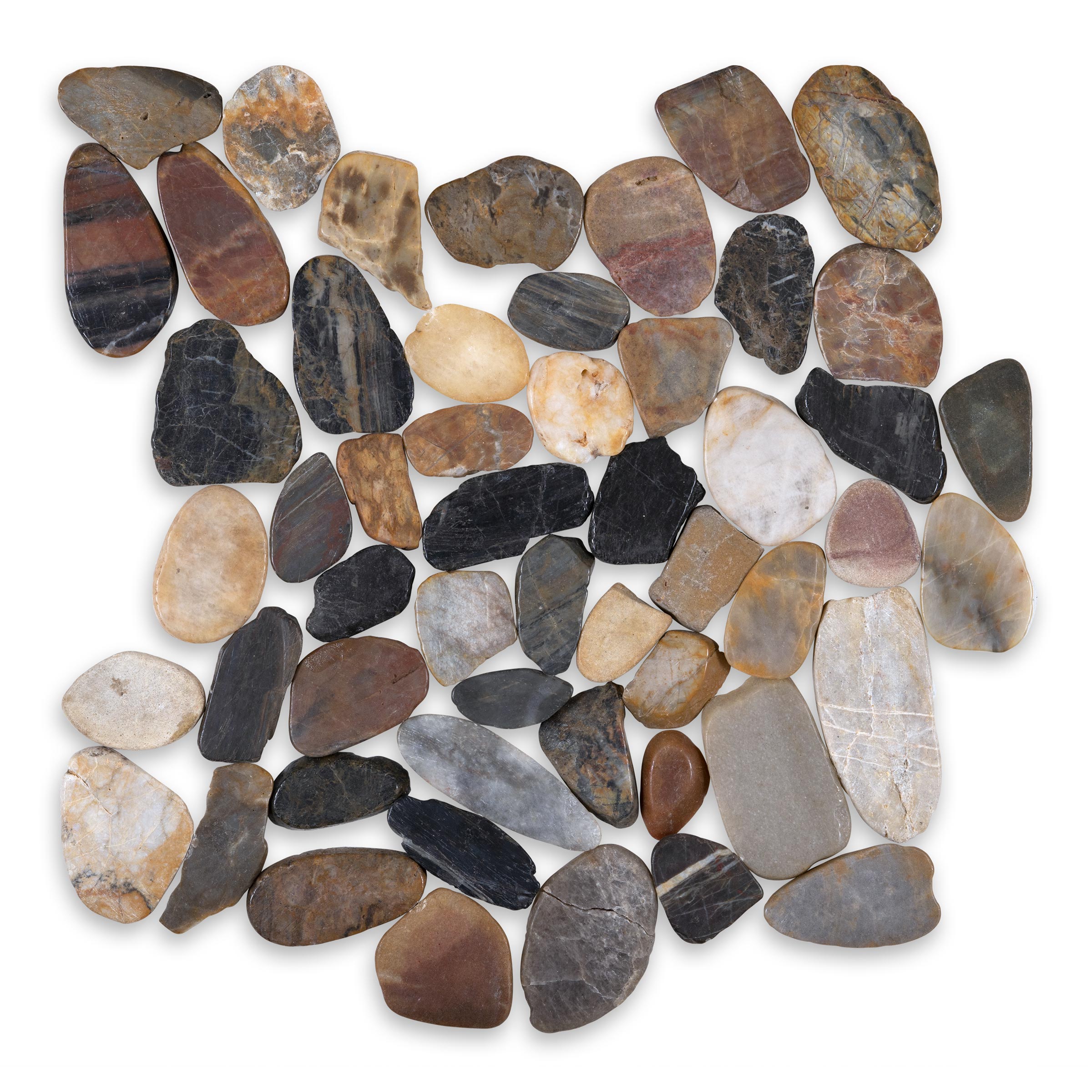 PEBBLES: Mixed Flat Pebbles Mosaic (12"x12"x3/8" | Polished)