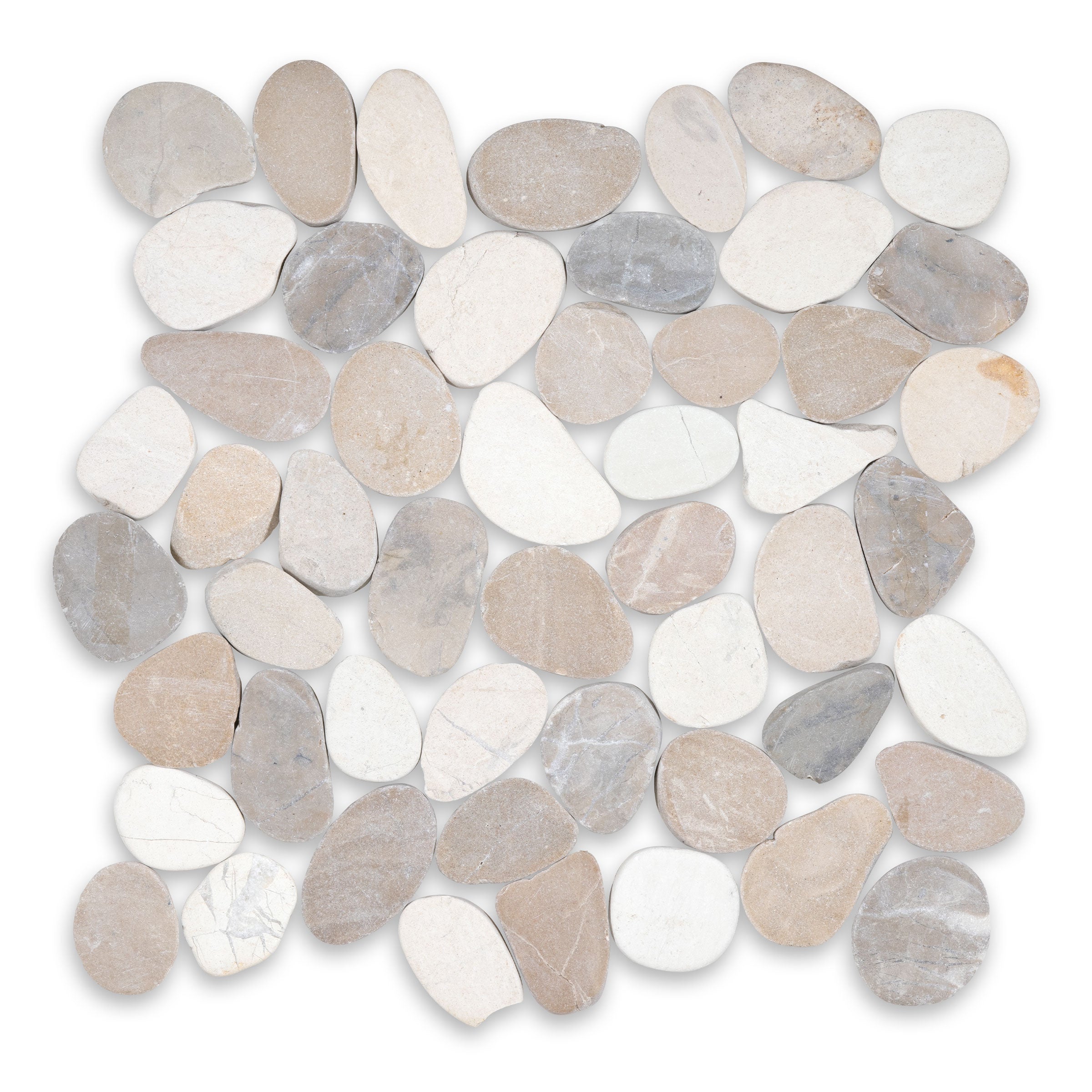 PEBBLES: Creek Sliced Flat Pebbles Mosaic (12"x12"x3/8" | Honed)