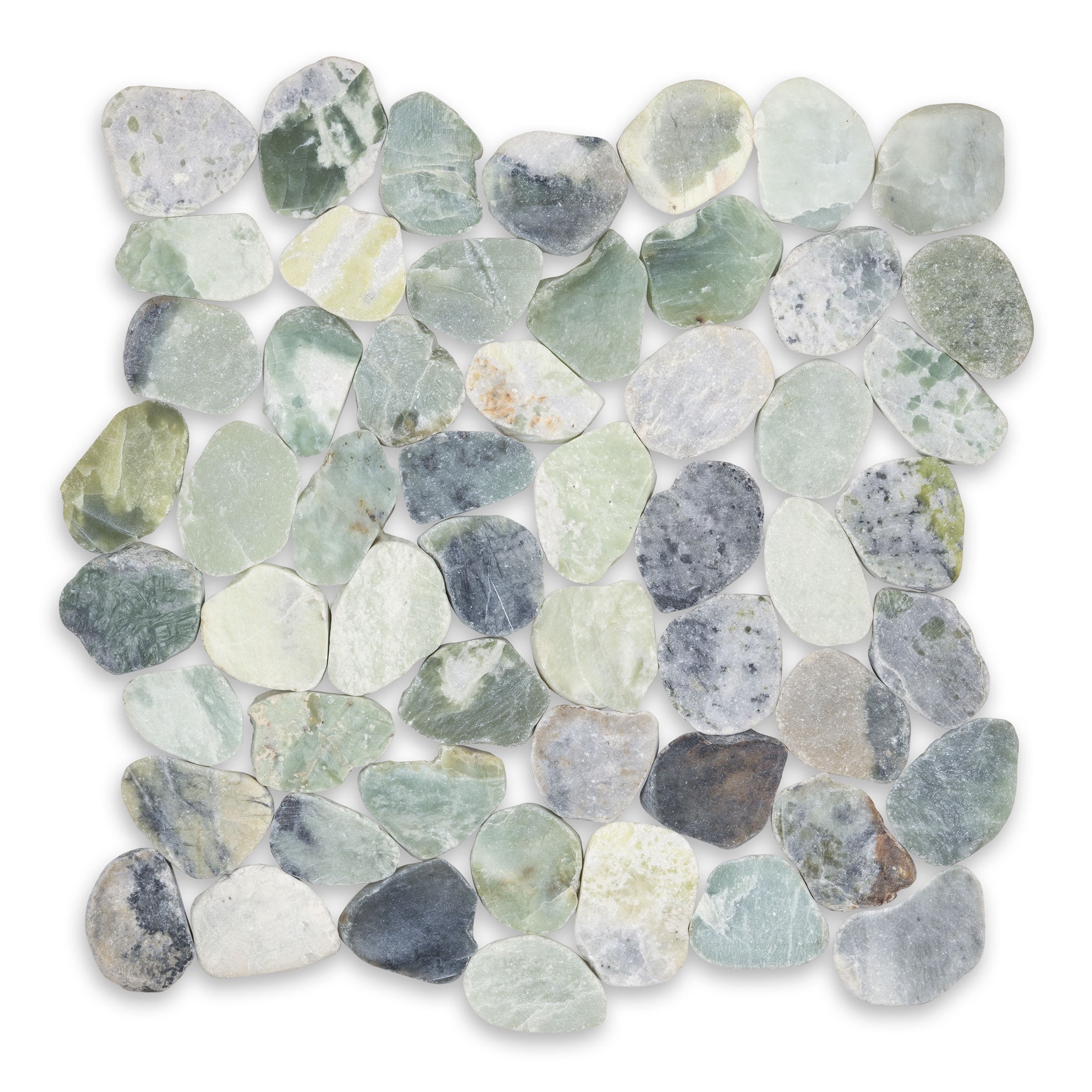 PEBBLES: Jade Sliced Flat Pebbles Mosaic (12"x12"x3/8" | Honed)