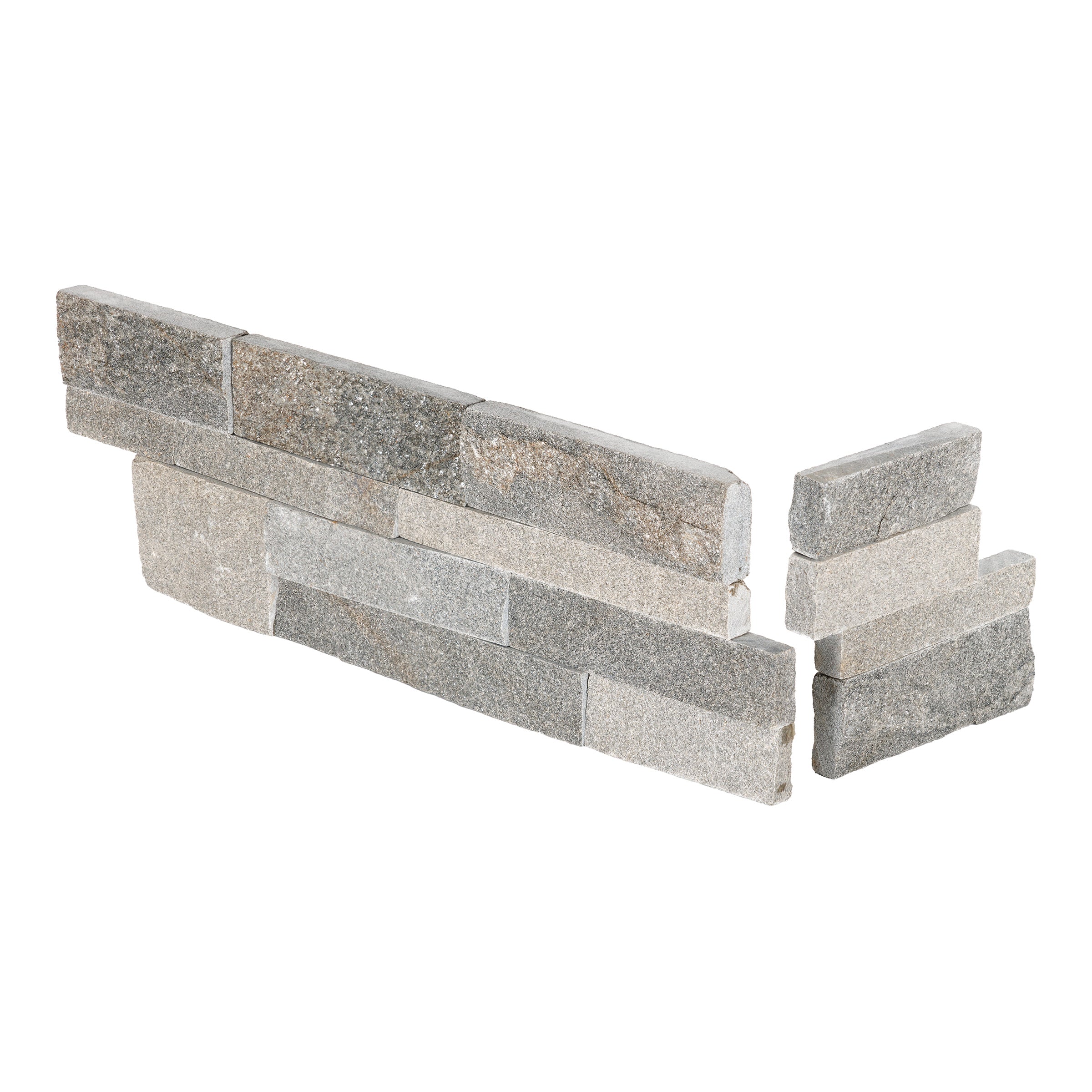 ARGENTO: Quartzite Ledger Stone Smart Corner Wall Panel (6"x6", 6"x18" | Rockface)