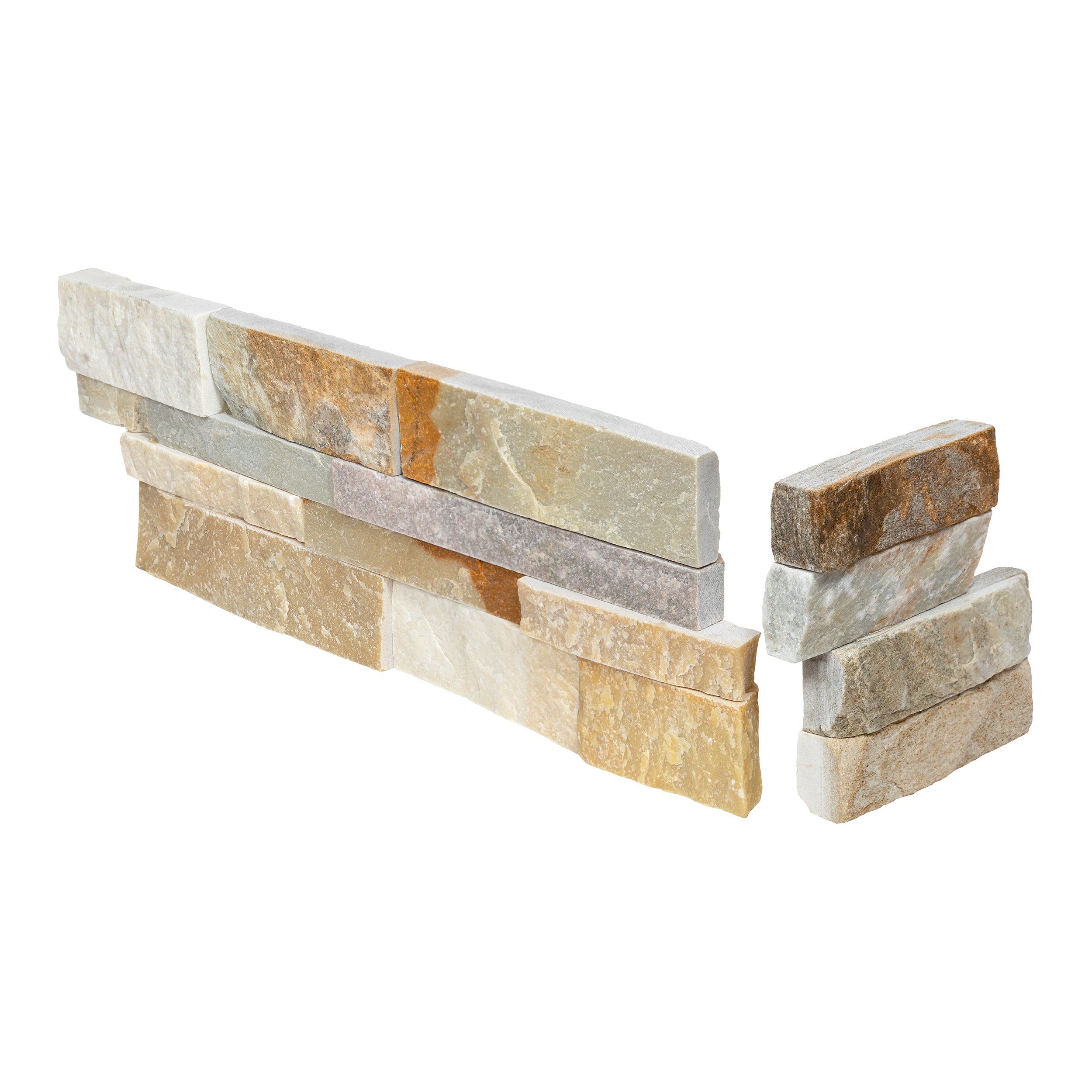 DESERT GOLD: Quartzite Dressed Ledger Stone Smart Corner Wall Panel (6"x6", 6"x18" | Rockface)