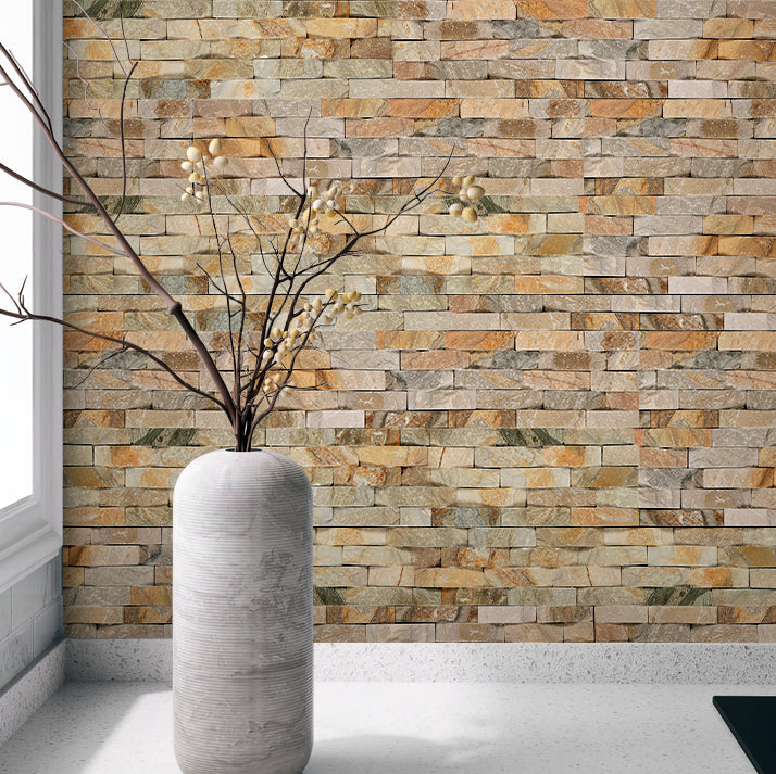 DESERT GOLD: Quartzite Dressed Ledger Stone Smart Corner Wall Panel (6"x6", 6"x18" | Rockface)