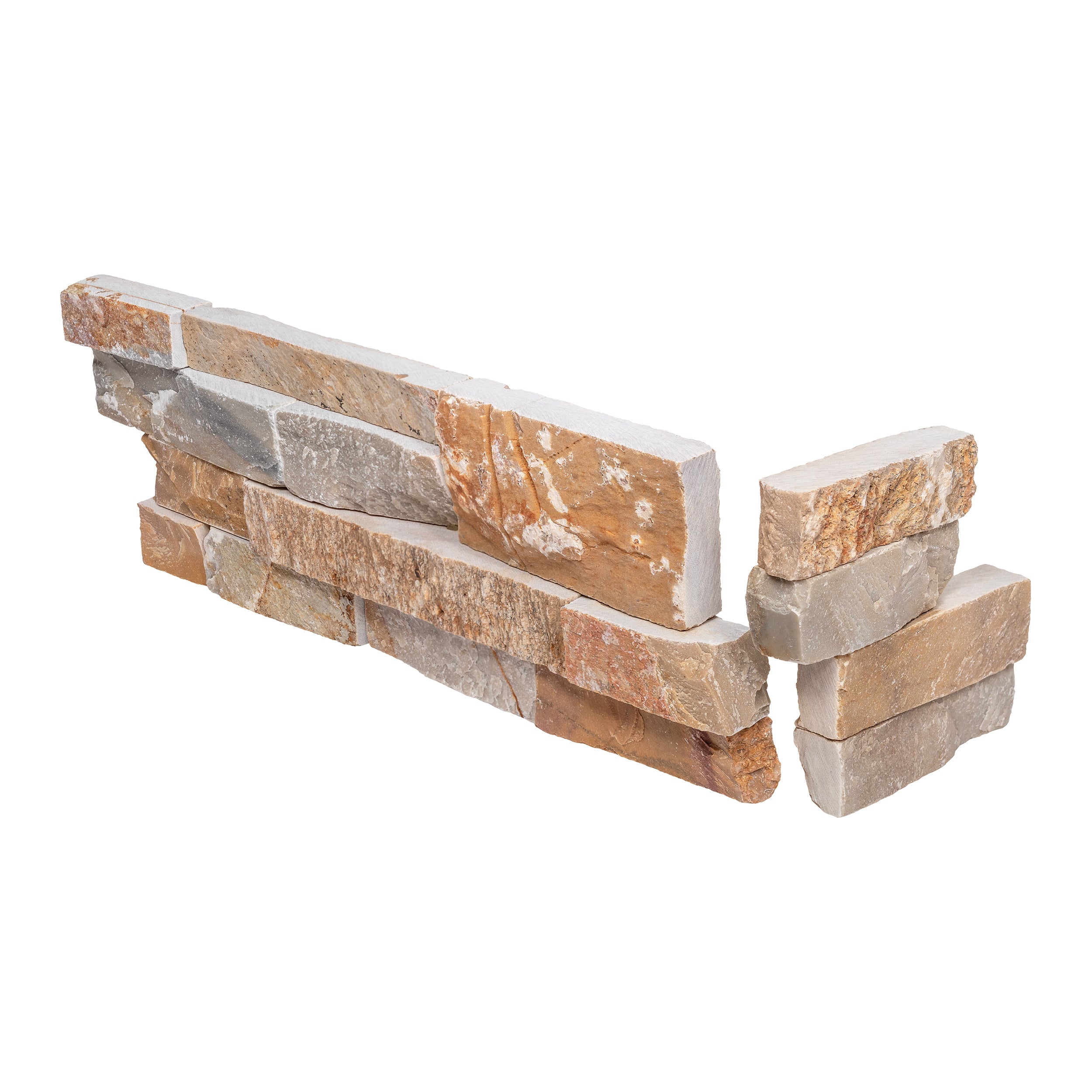 DESERT GOLD: Quartzite Ledger Stone Smart Corner Wall Panel (6"x6", 6"x18" | Rockface)