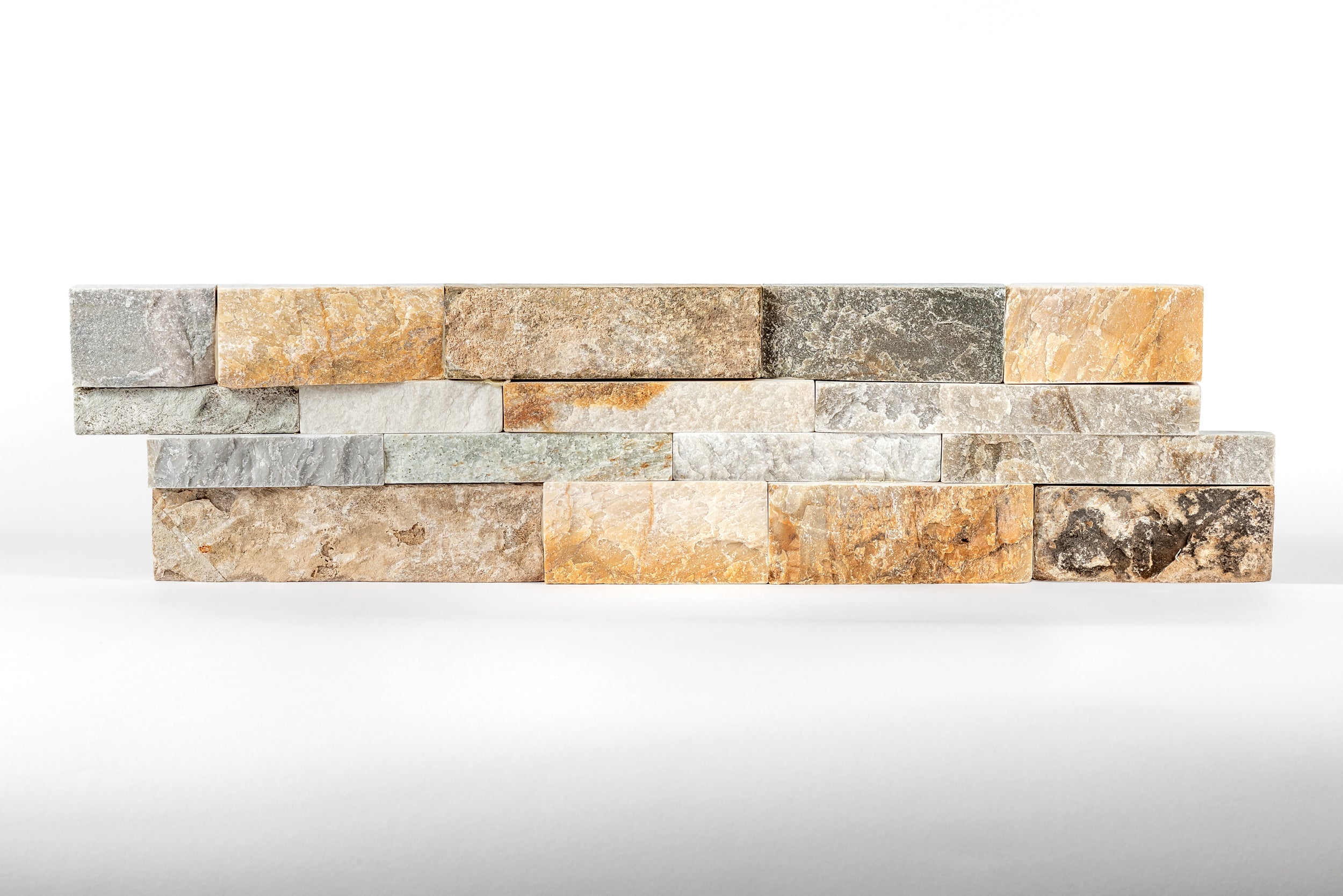 DESERT GOLD: Quartzite Dressed Ledger Stone Flat Wall Panel (6"x24"x3/4"-1 1/4" | Rockface)