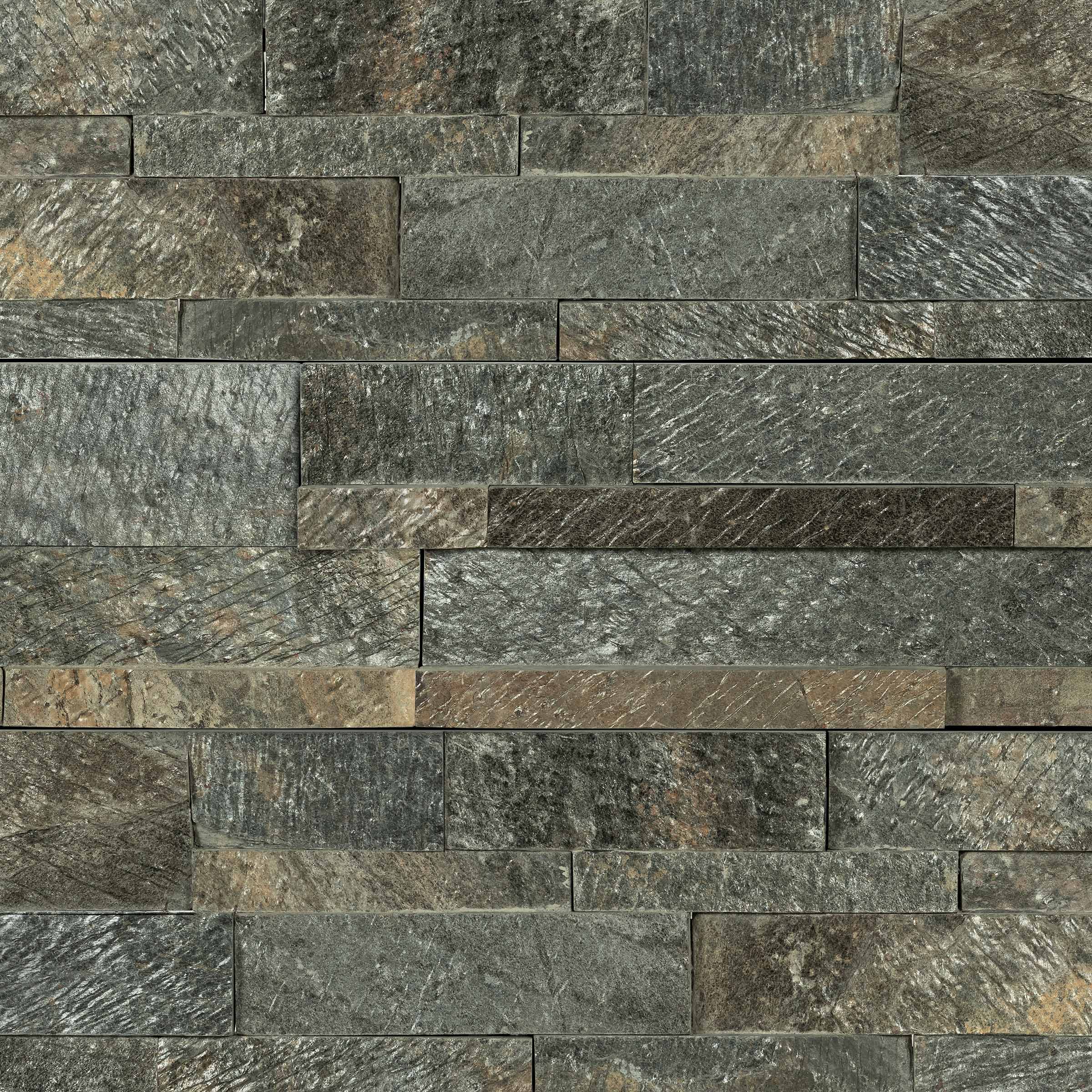 GOLD GREEN: Quartzite Ledger Stone Flat Wall Panel (6"x24"x3/8"-7/8" | Rockface)