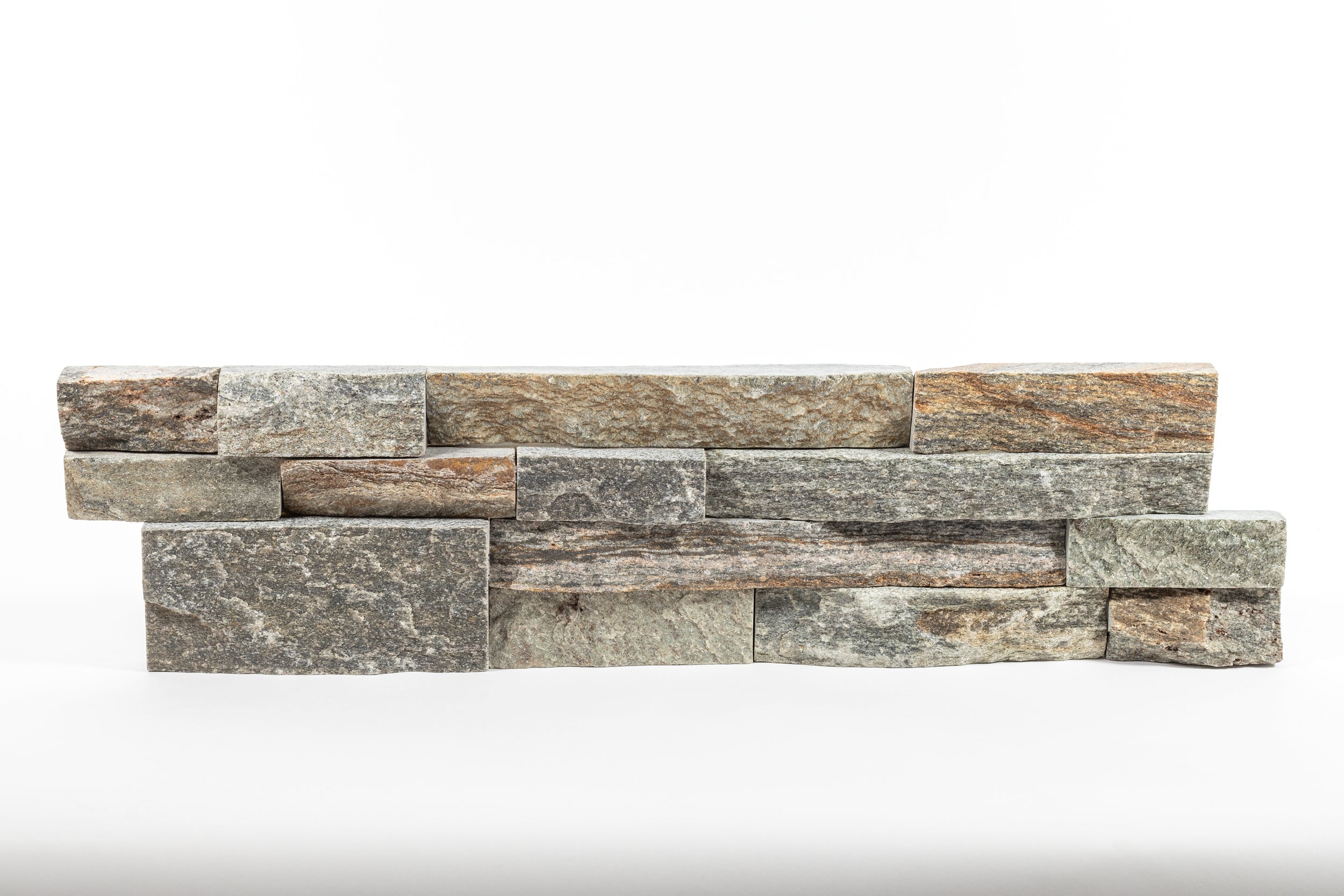 SAGE GREEN: Quartzite Ledger Stone Flat Wall Panel (6"x24"x3/4"-1 1/2" | Rockface)