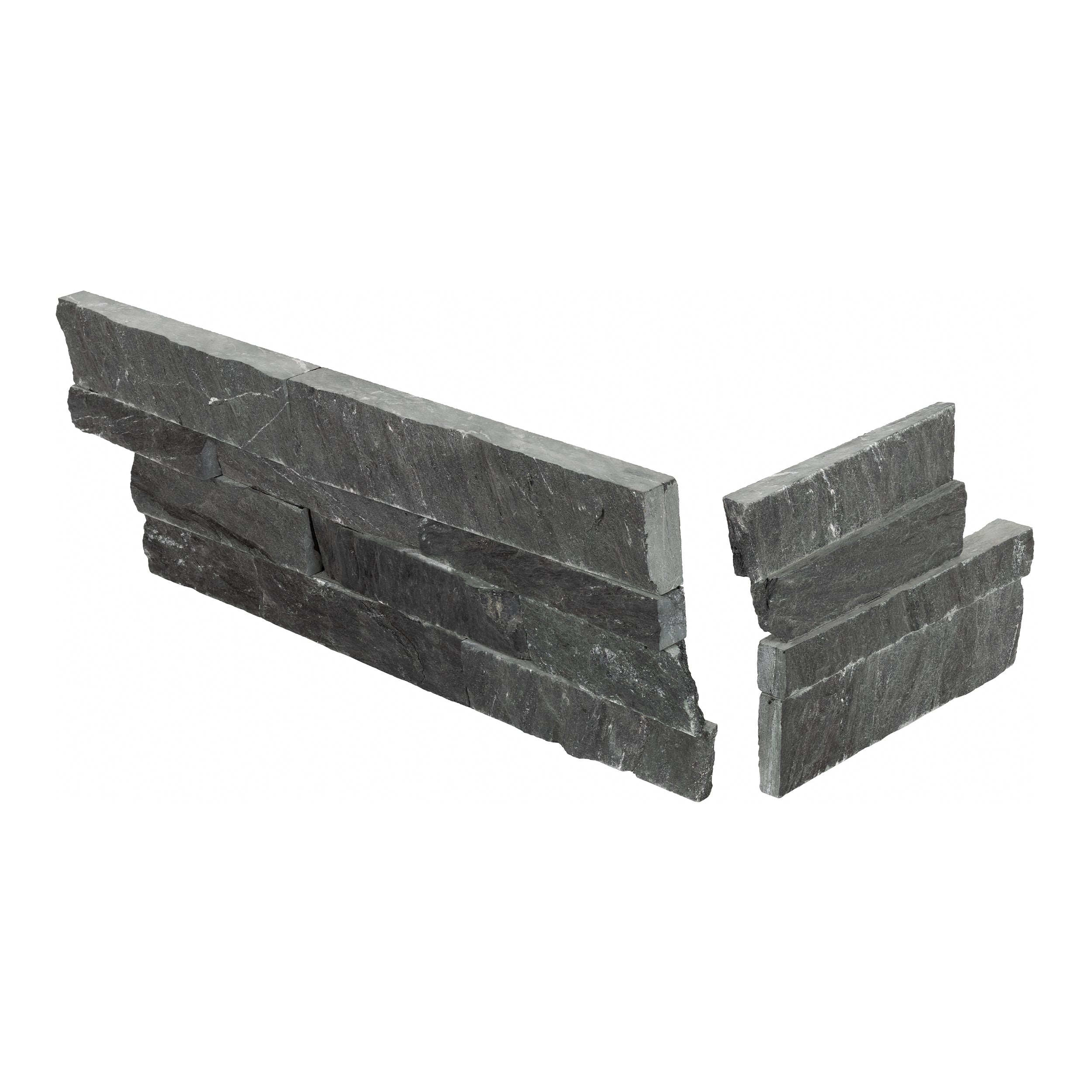 MARINE BLACK: Schist Ledger Stone Smart Corner Wall Panel (6"x6", 6"x18" | Rockface)