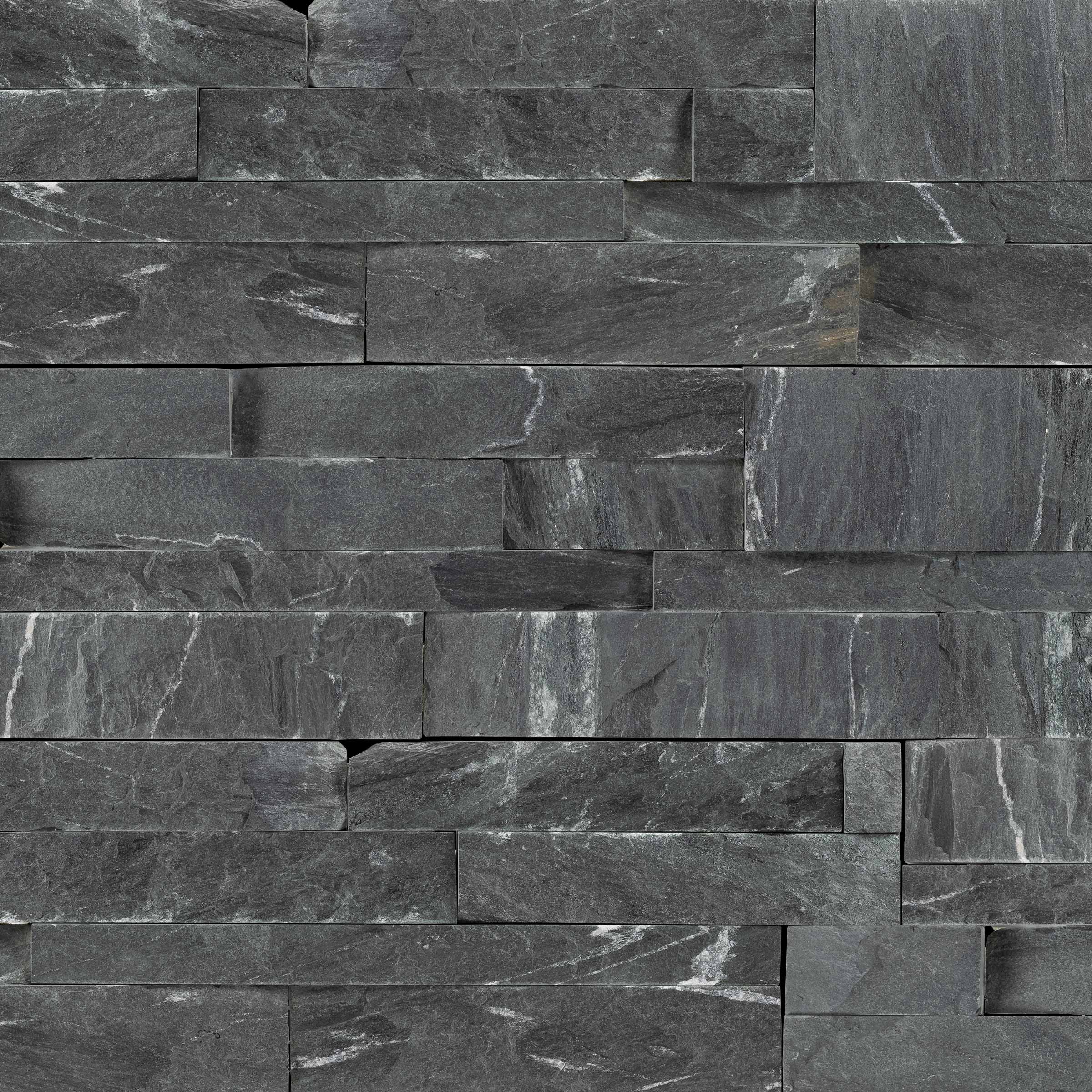 MARINE BLACK: Schist Ledger Stone Flat Wall Panel (6"x24"x1/2"-1 1/8" | Rockface)