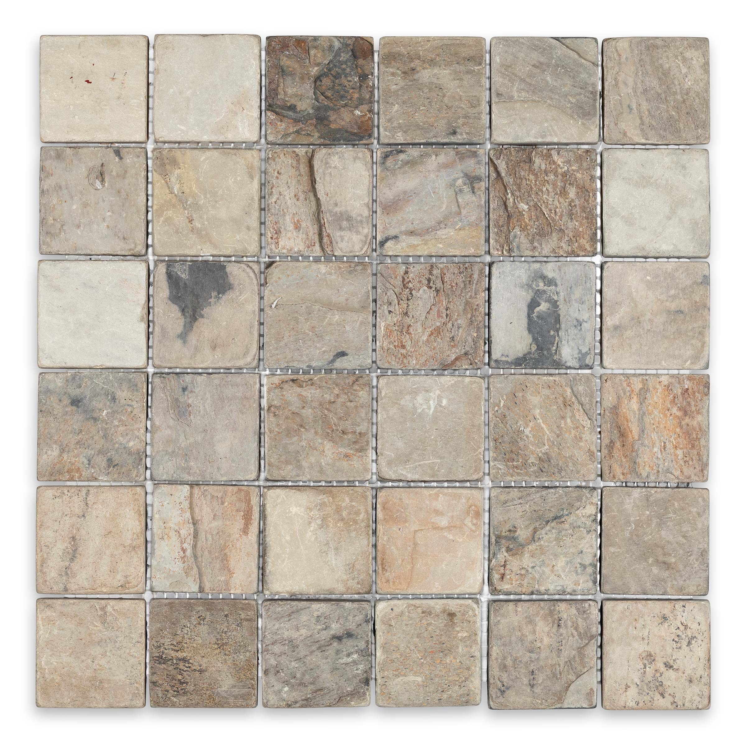 INDIAN AUTUMN: Slate 2" Straight Stack Mosaic (12"x12"x3/8" | Tumbled)