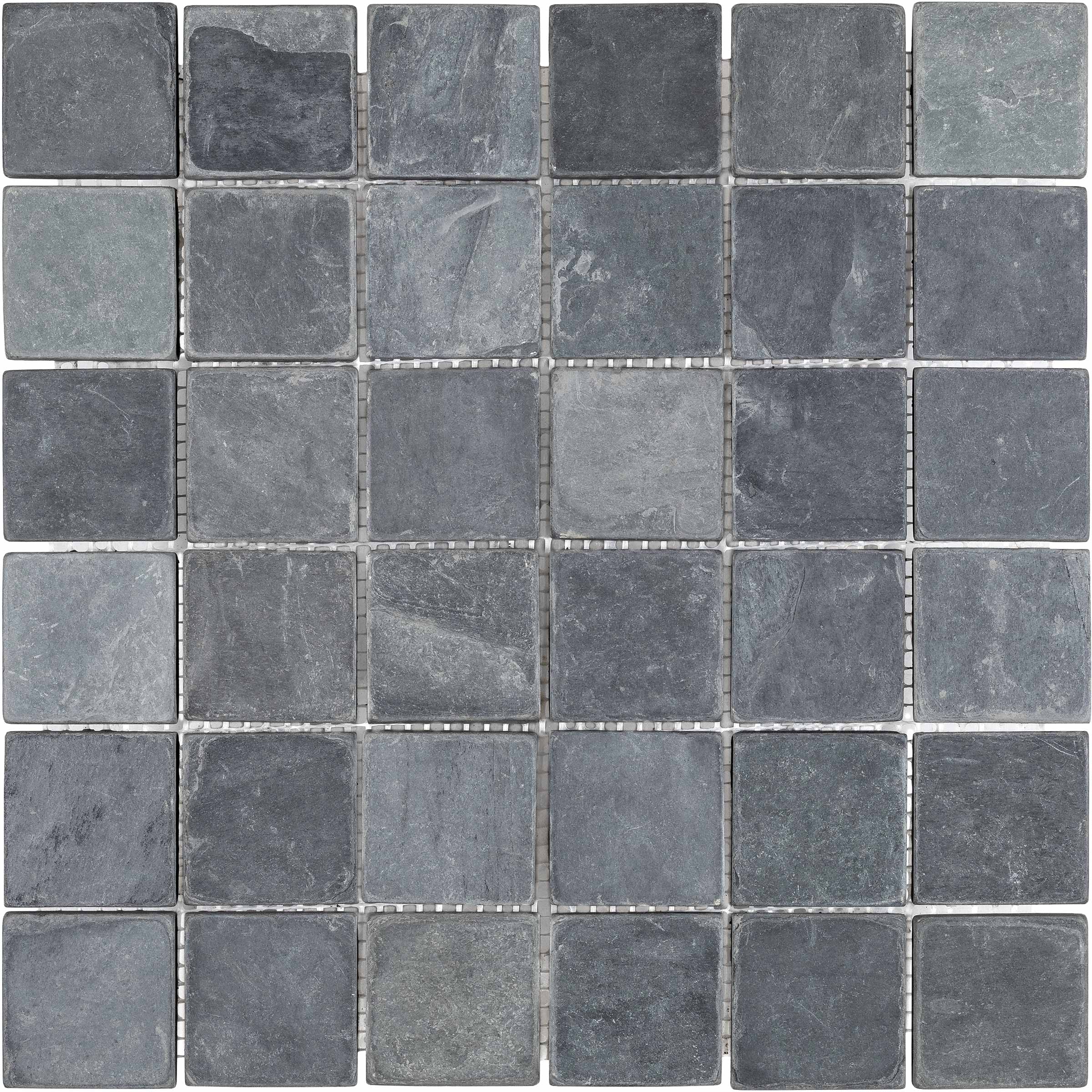 INDIAN BLACK: Slate 2" Straight Stack Mosaic (12"x12"x3/8" | Tumbled)