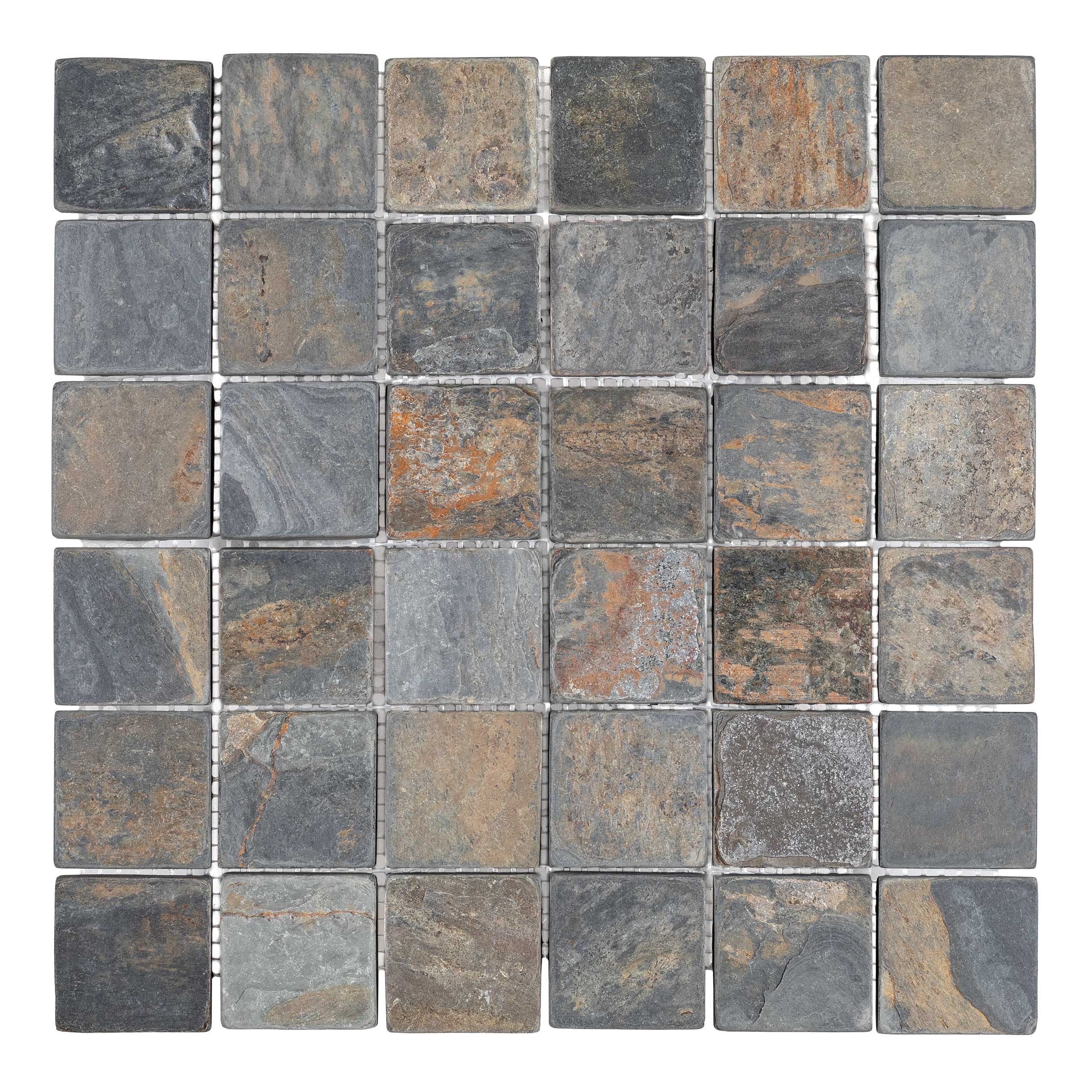 CALIFORNIA GOLD: Slate 2" Straight Stack Mosaic (12"x12"x3/8" | Tumbled)