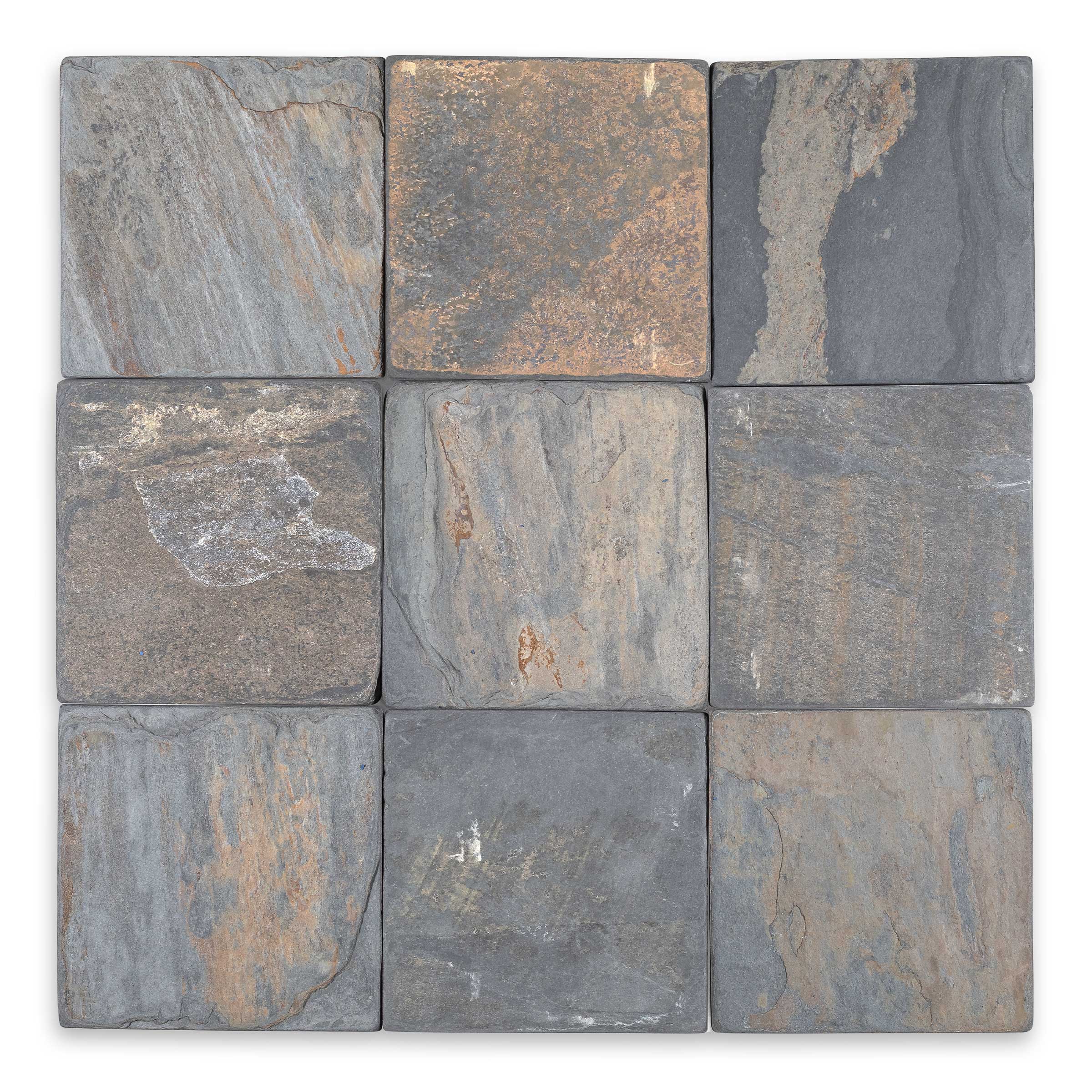 CALIFORNIA GOLD: Slate Square Field Tile (4"x4"x3/8" | Tumbled)