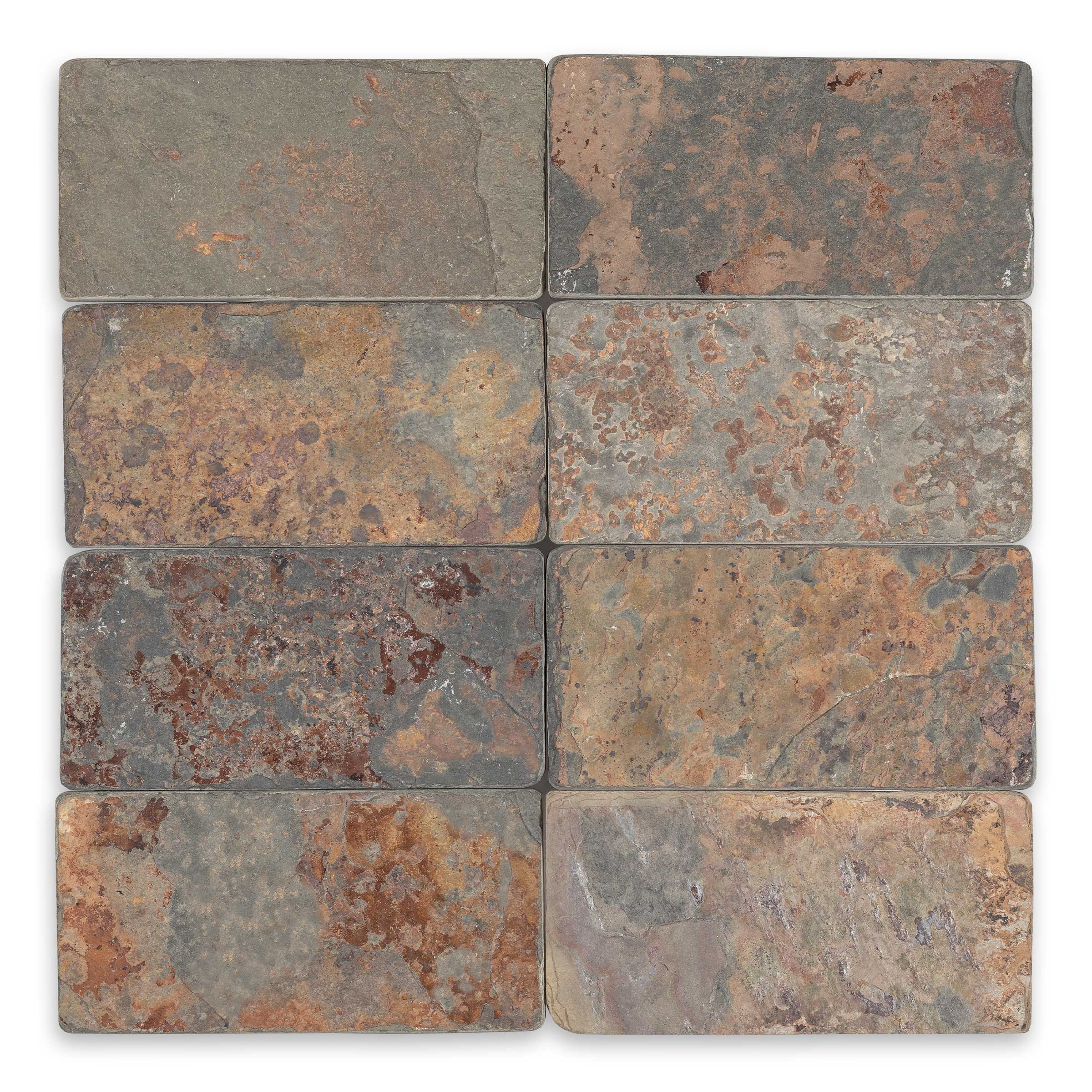 INDIAN MULTICOLOR: Slate Rectangle Field Tile (3"x6"x3/8" | Tumbled)