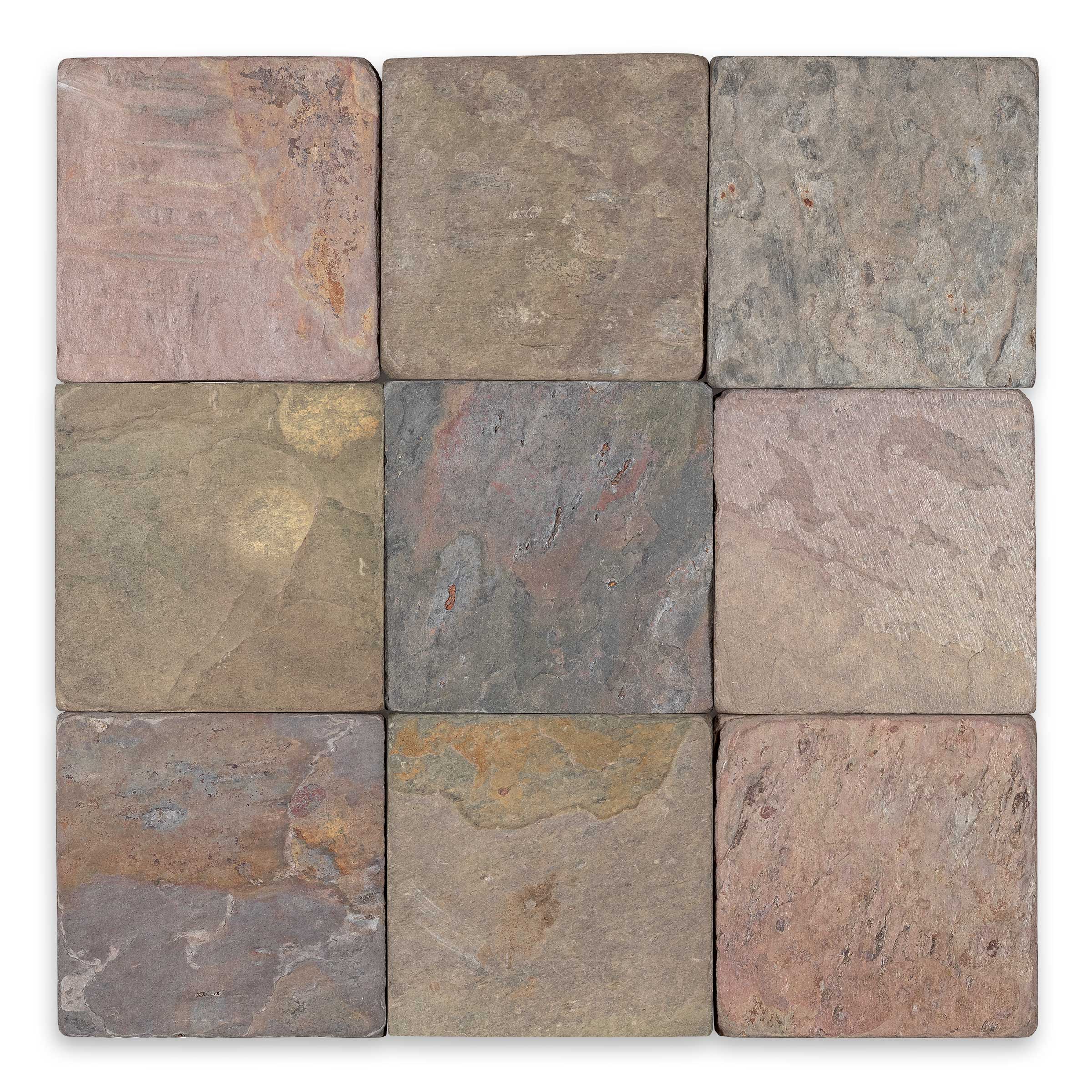 INDIAN MULTICOLOR: Slate Square Field Tile (4"x4"x3/8" | Tumbled)