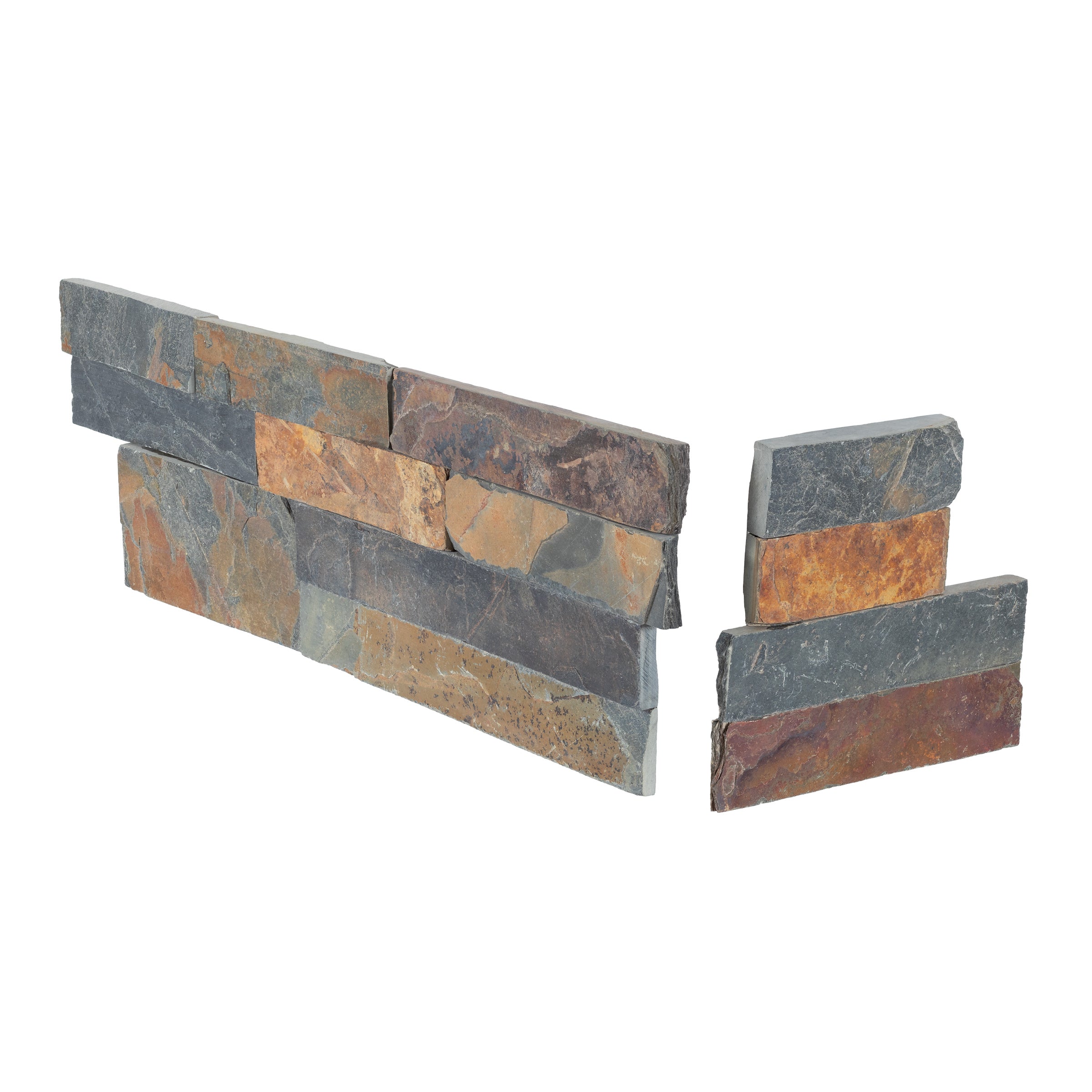 SUNSET MULTICOLOR: Slate Dressed Ledger Stone Smart Corner Wall Panel (6"x6", 6"x18" | Rockface)