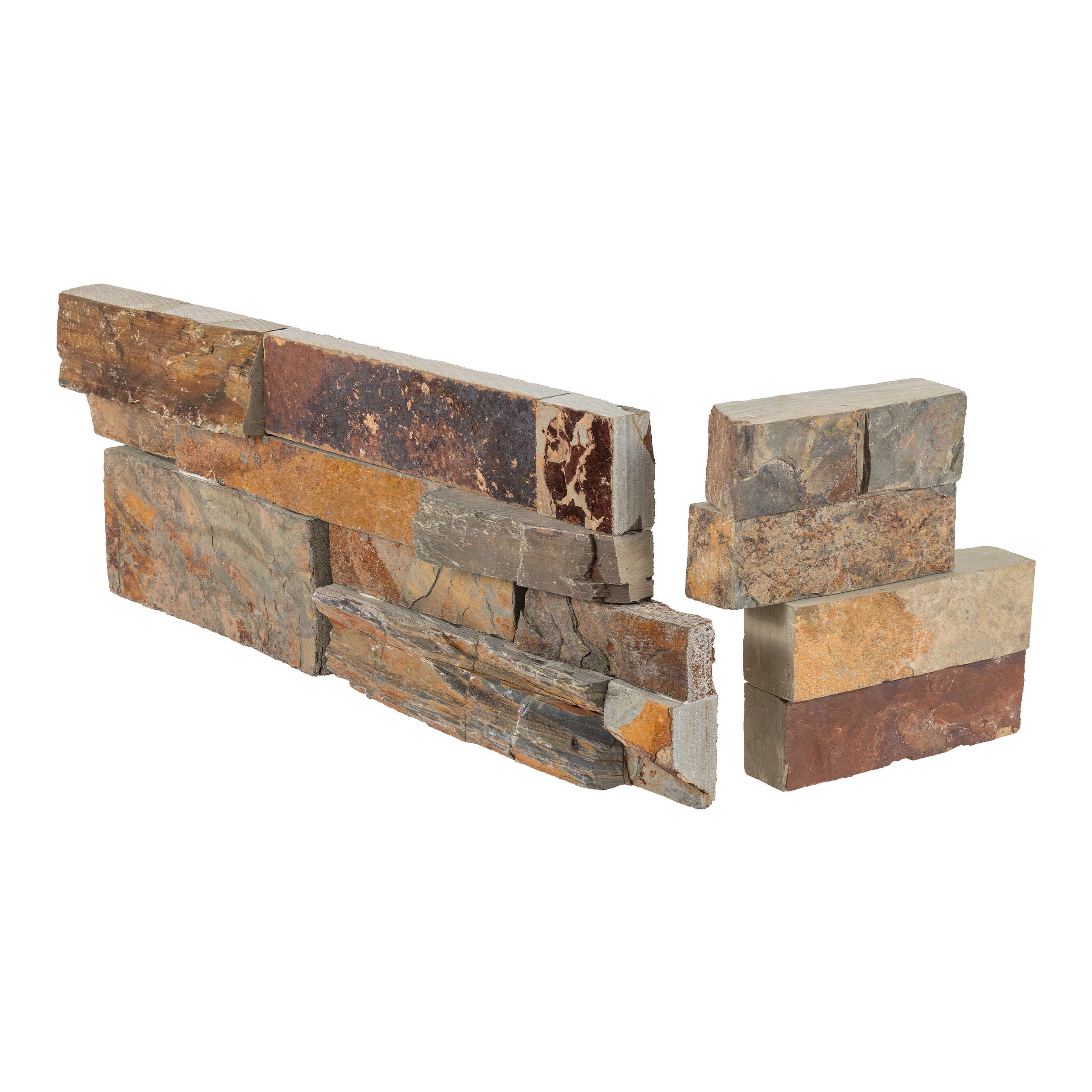 SUNSET MULTICOLOR: Slate Ledger Stone Smart Corner Wall Panel (6"x6", 6"x18" | Rockface)