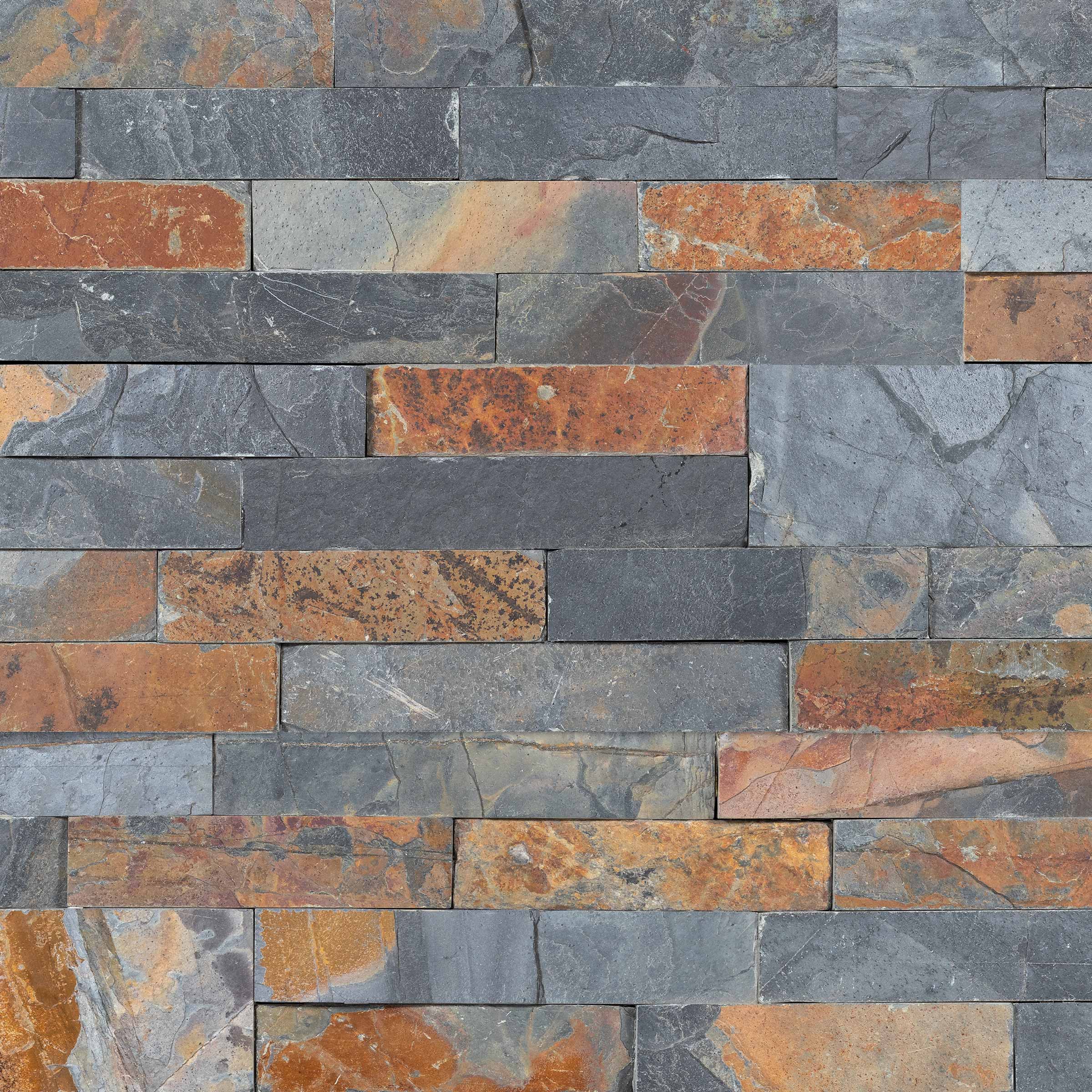 SUNSET MULTICOLOR: Slate Dressed Ledger Stone Flat Wall Panel (6"x24"x7/8"-1 1/4" | Rockface)