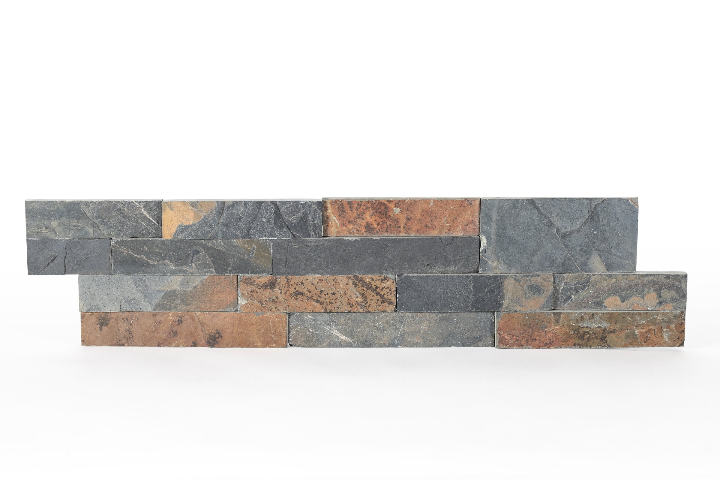 SUNSET MULTICOLOR: Slate Dressed Ledger Stone Flat Wall Panel (6"x24"x7/8"-1 1/4" | Rockface)