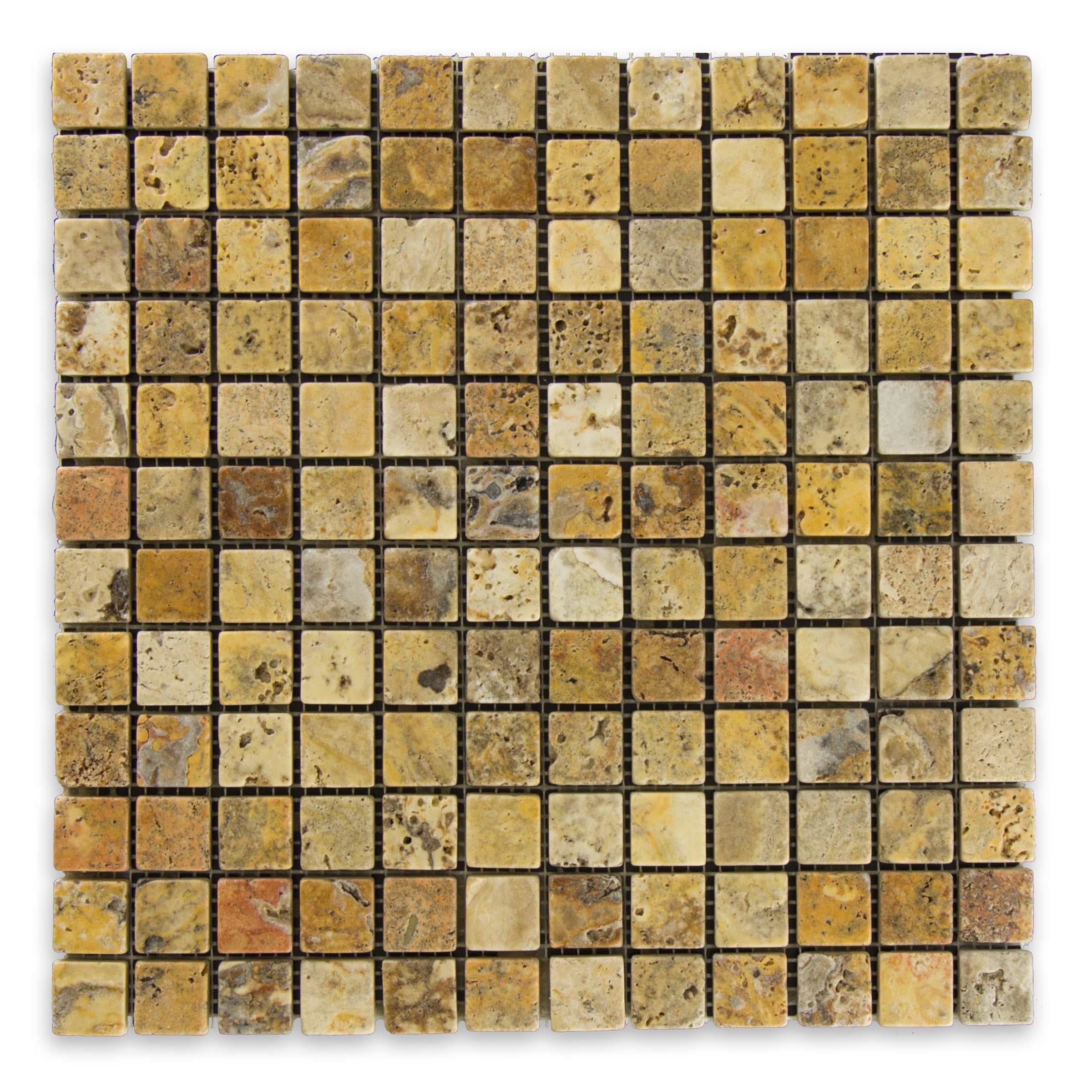 AUTUMN LEAVES: Travertine 1" Straight Stack Mosaic (12"x12"x3/8" | Tumbled)